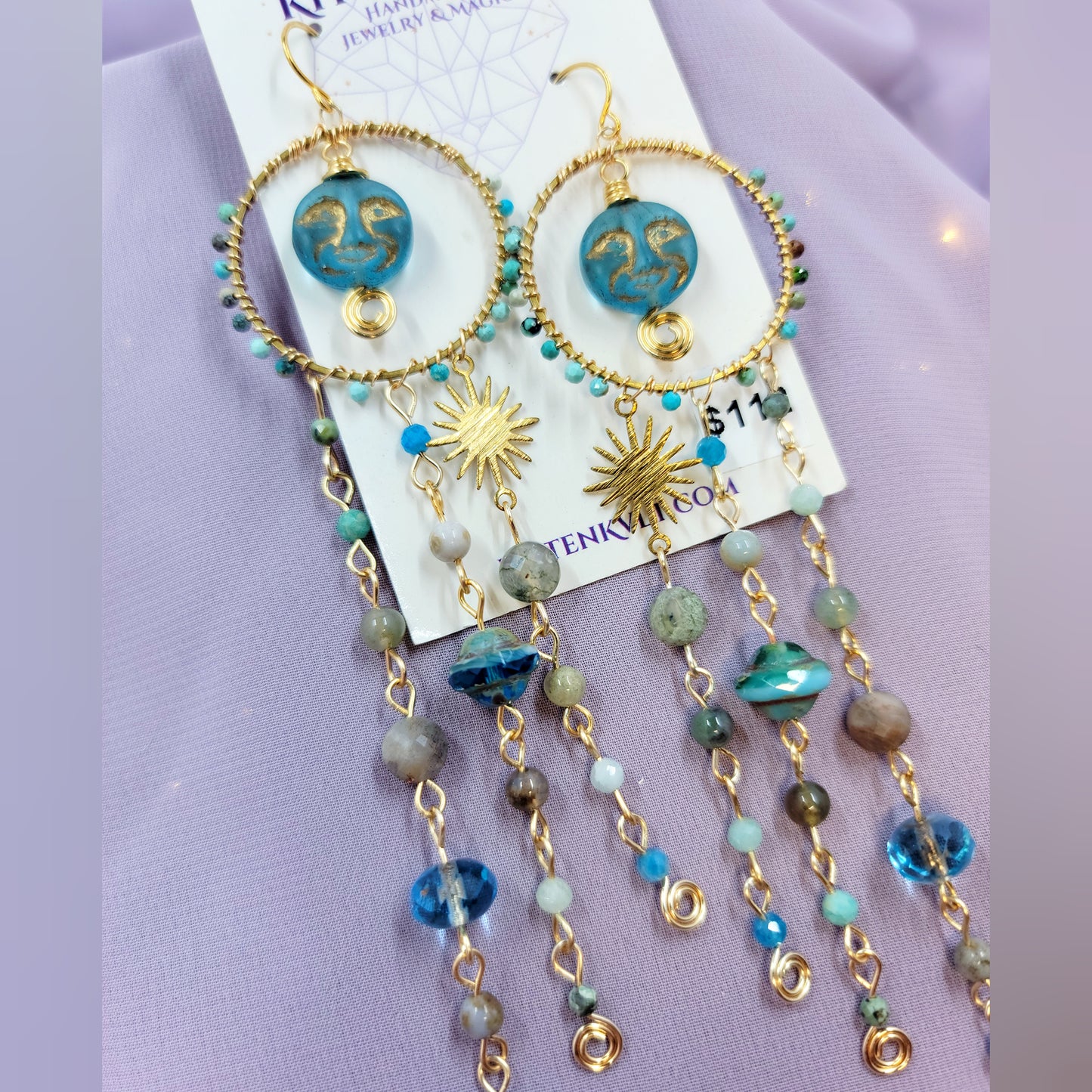 Blue Apatite Sea Goddess Moon Earrings