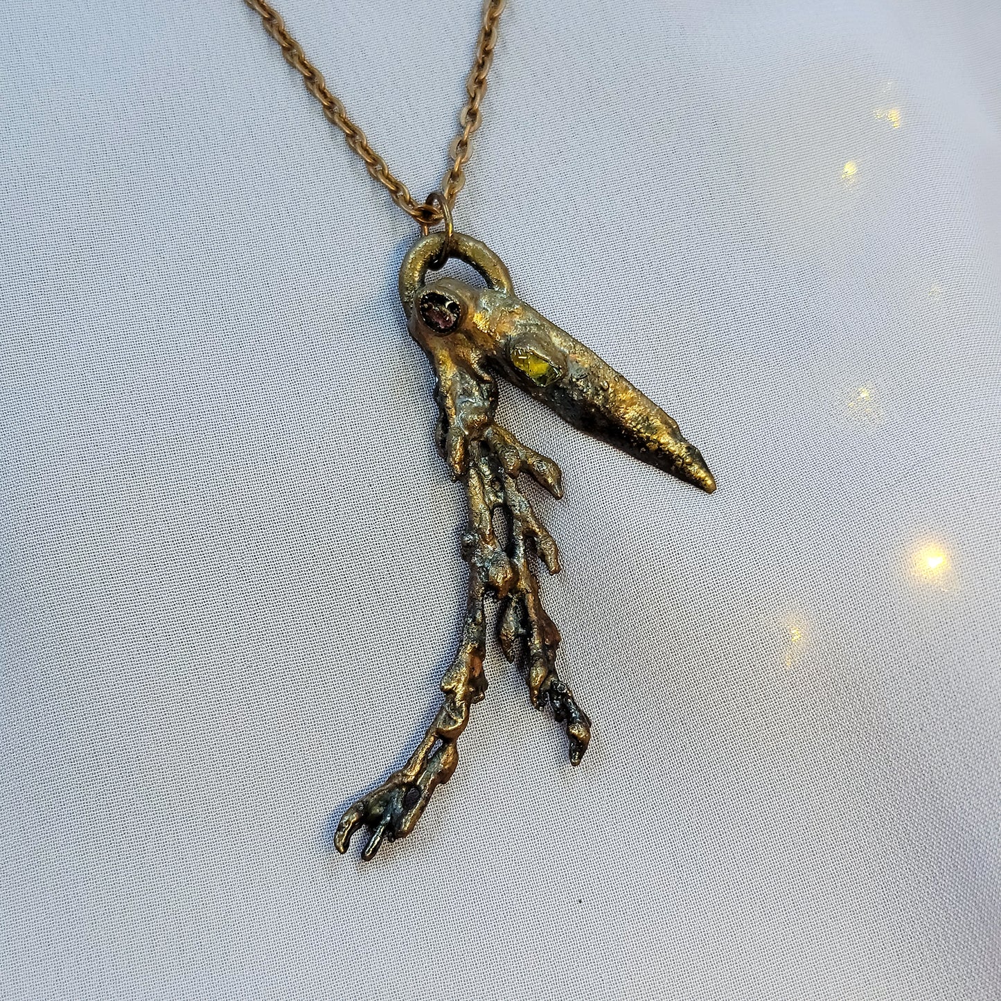 Garnet & Citrine Raven Electroformed Copper Pendant