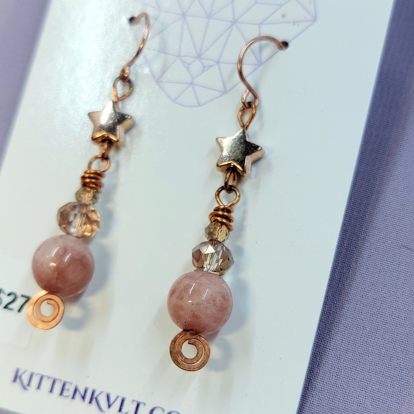 Witchy Fairy Celestial Sunstone Cosmic Copper Earrings