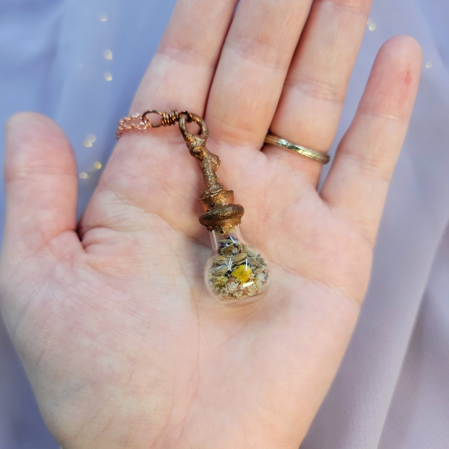 Anxiety Banishing Spell Jar Woodland Fairy Electroformed Copper Necklace