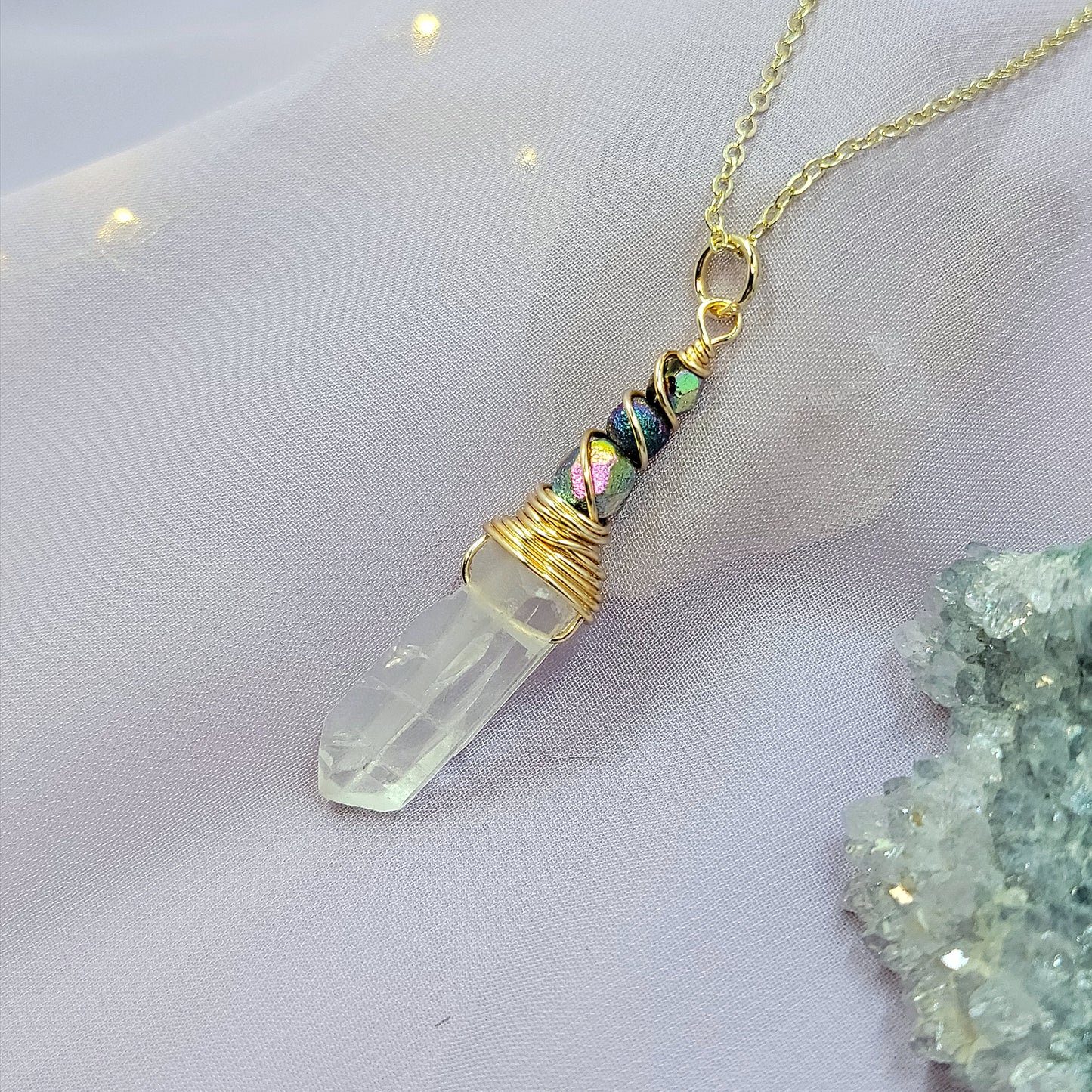 Mystical Rainbow Fairy Witch Quartz Crystal Necklace