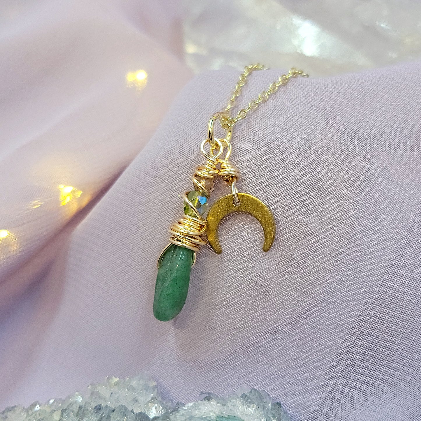 Mystical Fairy Green Aventurine Witchy Celestial Crystal Necklace
