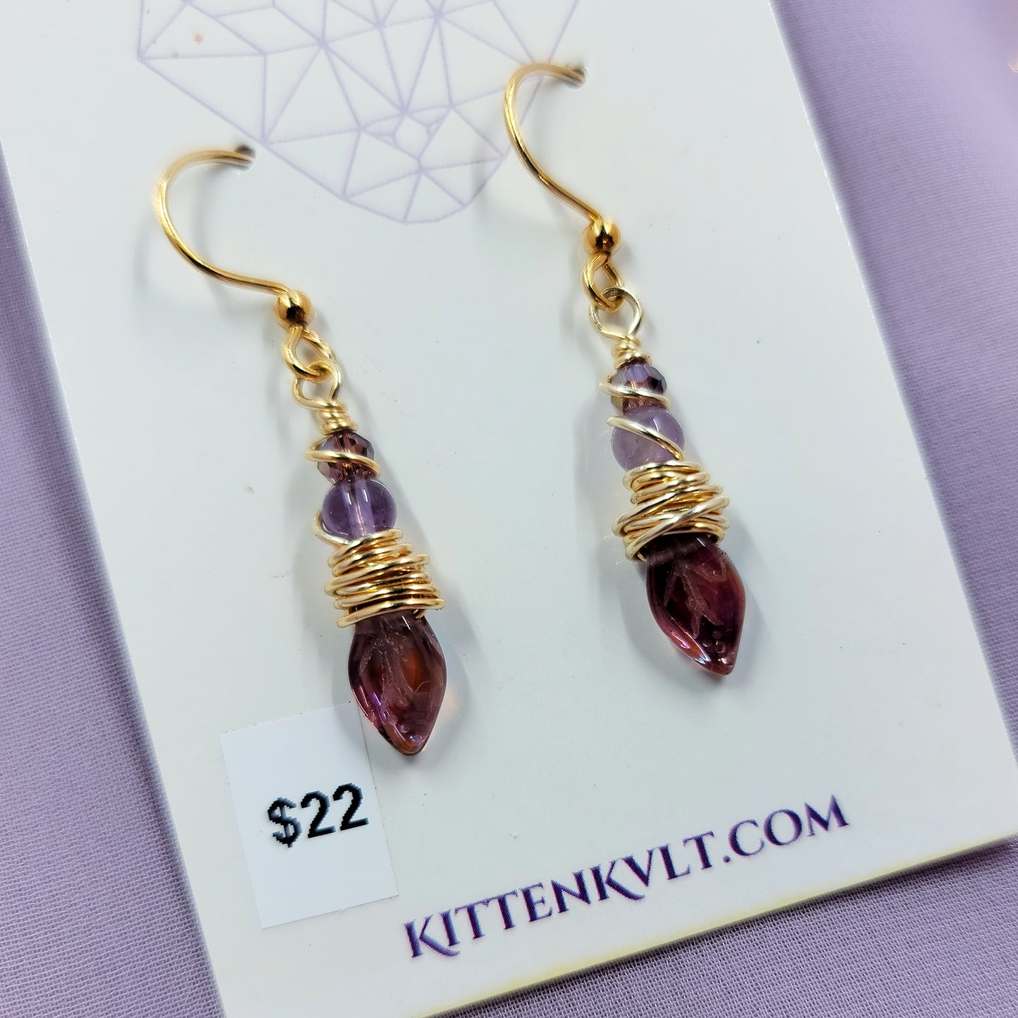 Dainty Fairy Amethyst Leaf Earrings