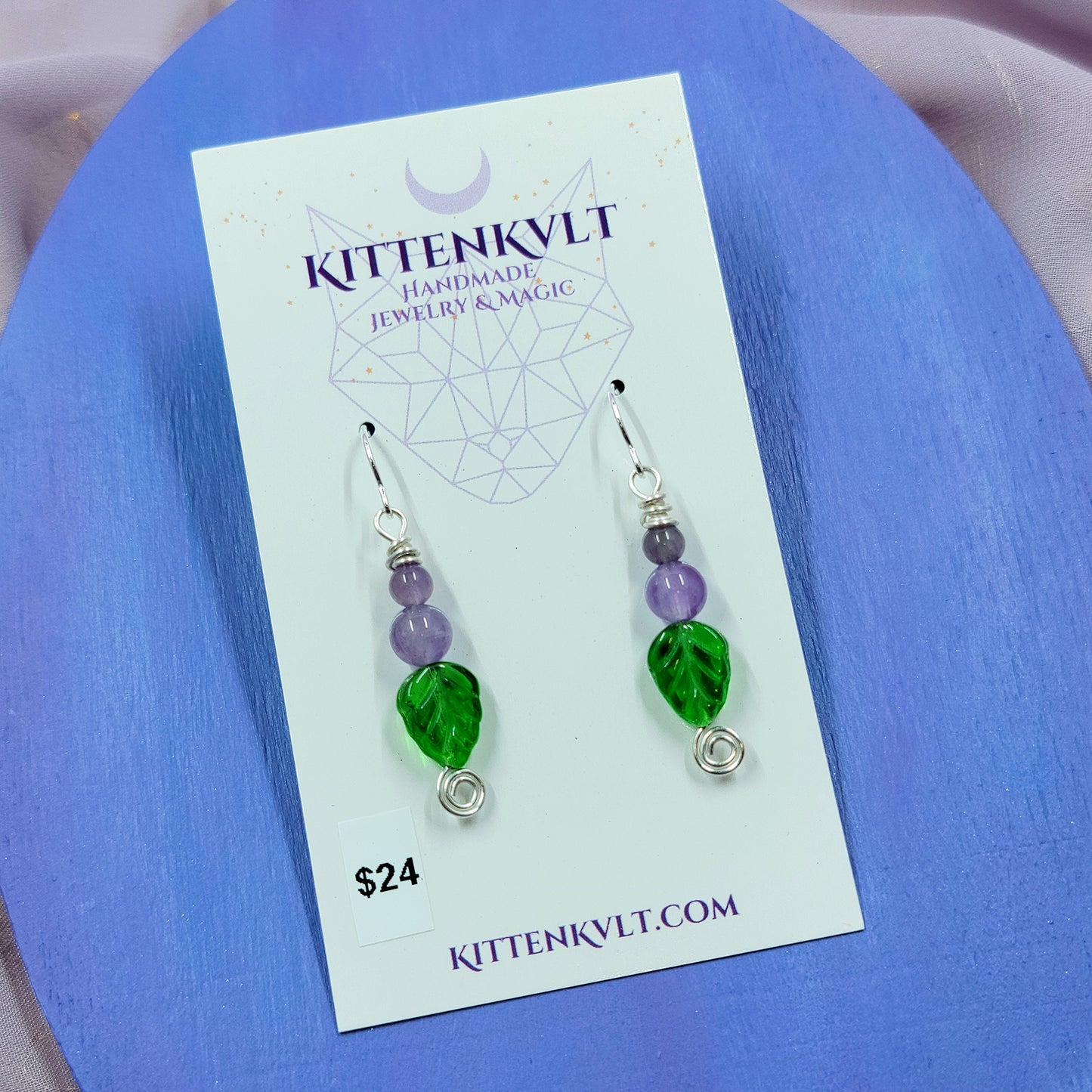 Earthy Fairy Amethyst Leaf Earrings
