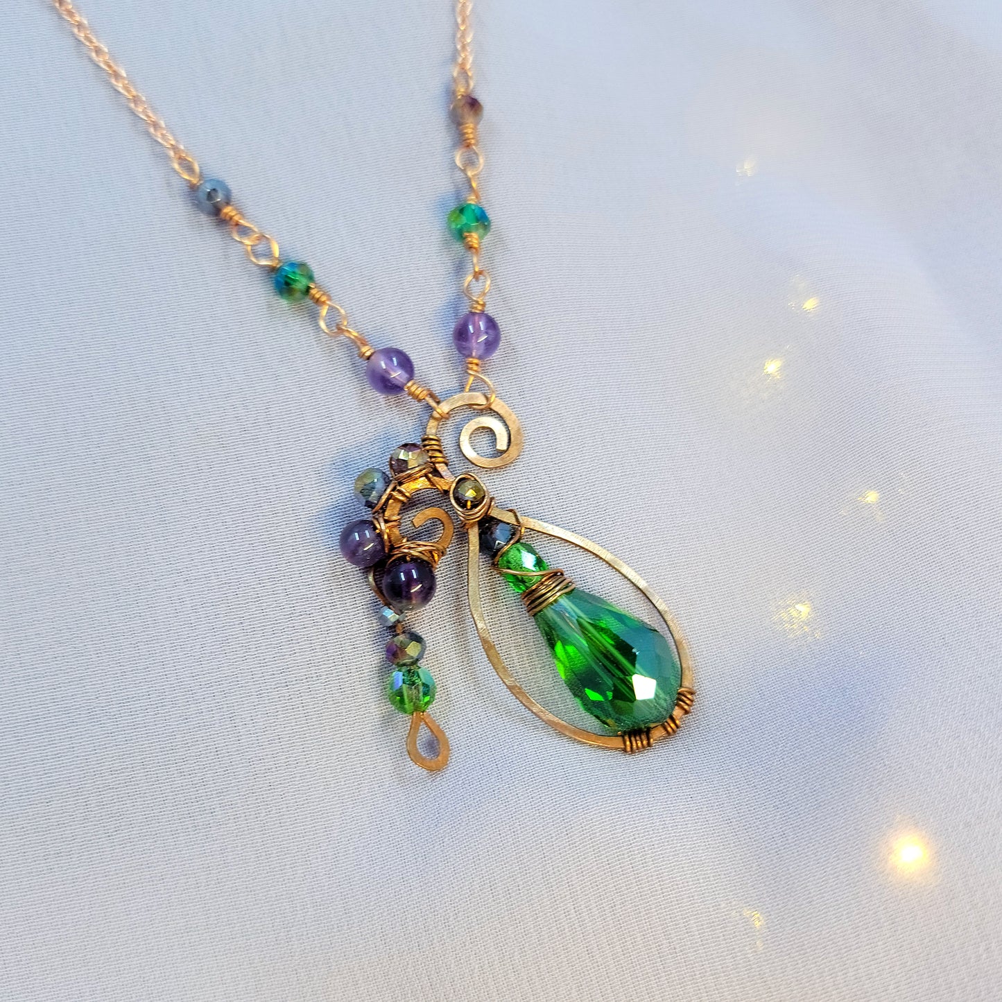 Amethyst & Sun Catcher Glass Poison Bottle Hammered Copper Necklace