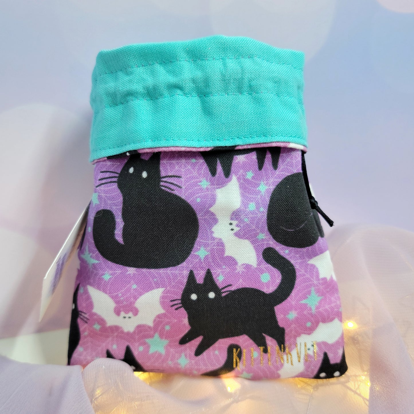 Mystical Kitty & Bat Trinket Crystal Pouch, Kawaii Witch Bag