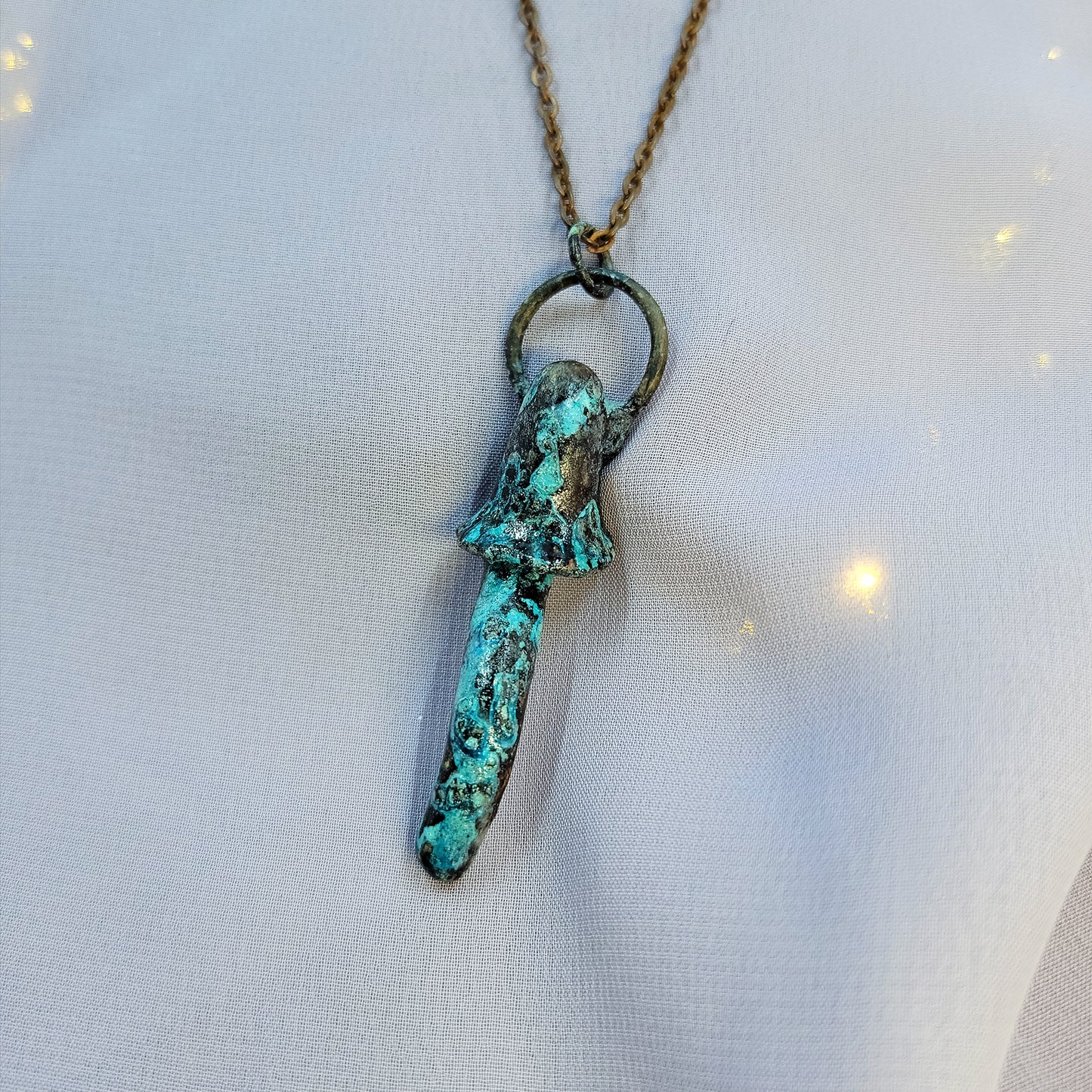 Patina Mushroom Electroformed Copper Necklace