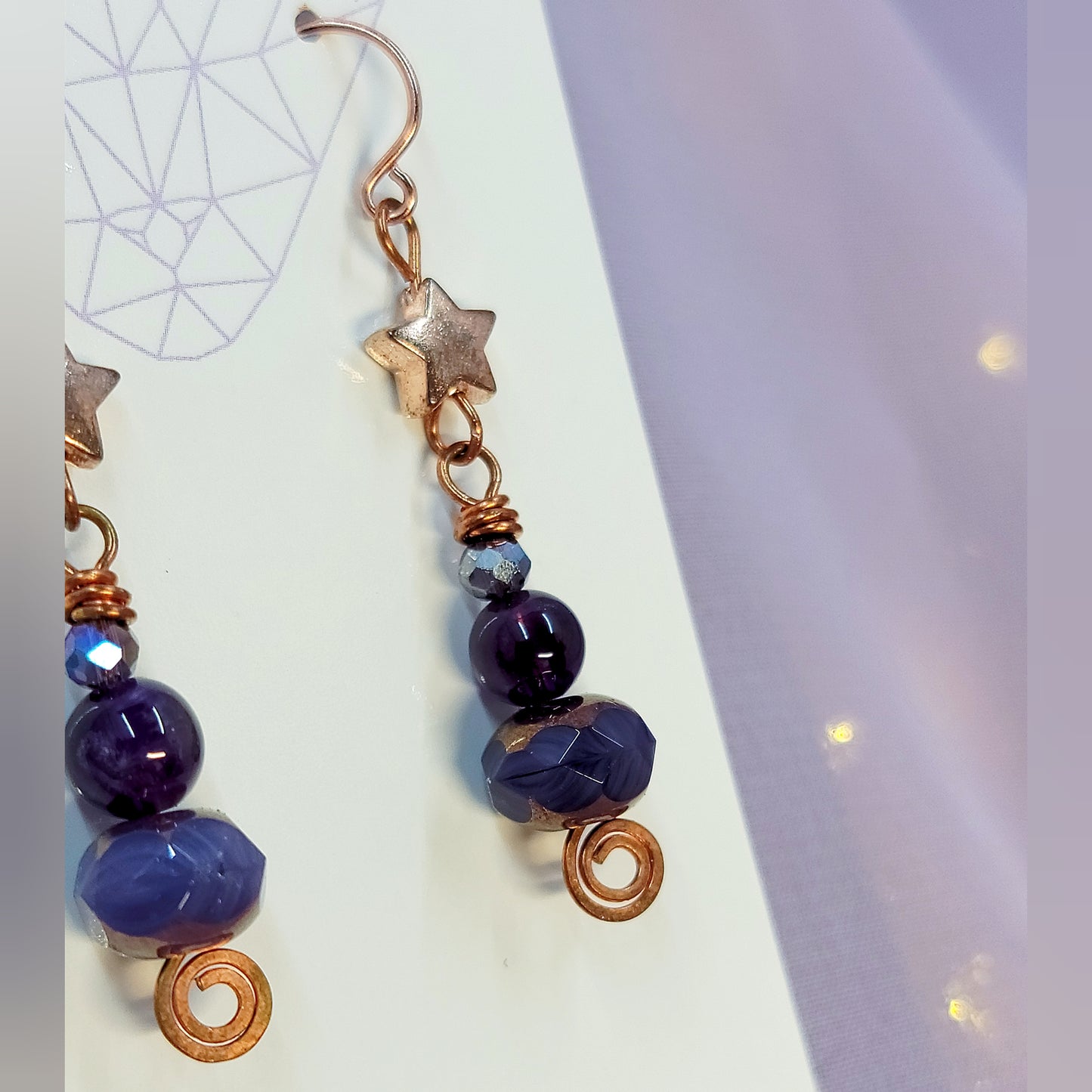 Celestial Witchy Amethyst Star Earrings, Copper Crystal Ethereal Fairy Dark Witch Amethyst Earrings