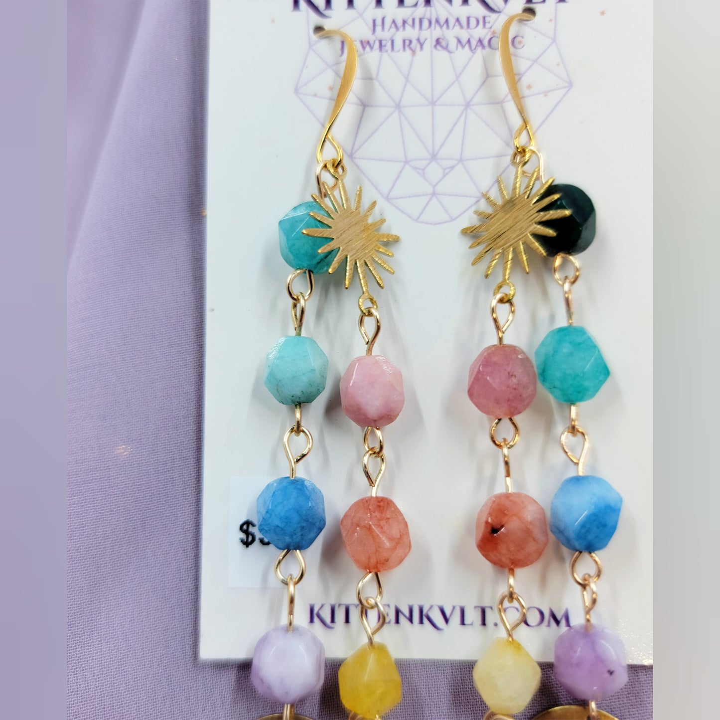 Celestial Rainbow Quartz Moon Star Earrings