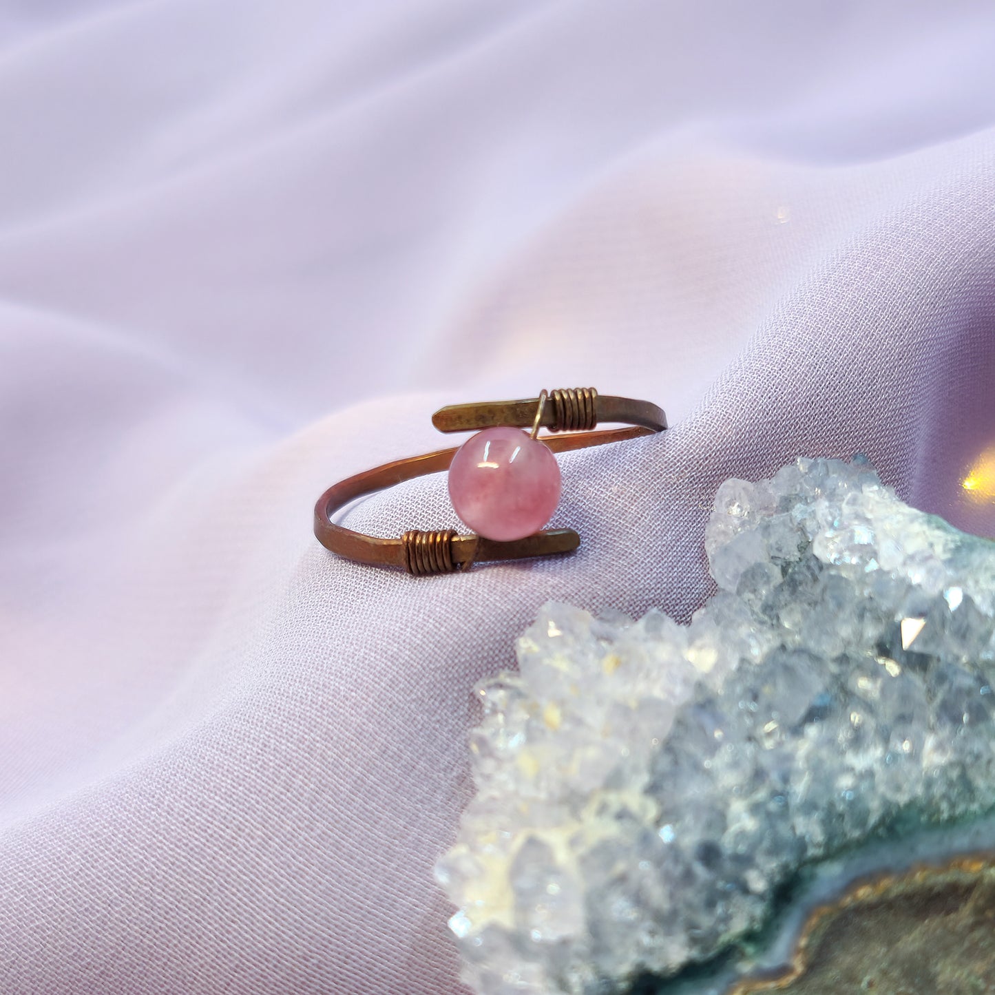 Fairy Hammered Copper Strawberry Quartz Ring
