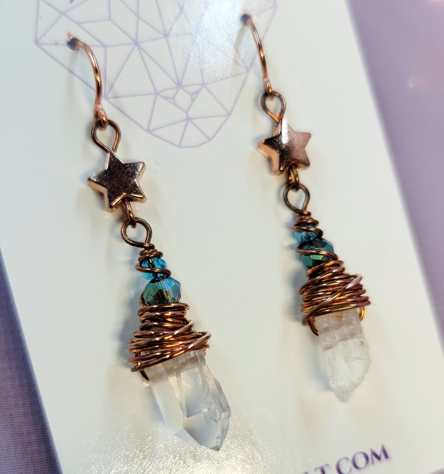 Celestial Witchy Quartz Star Earrings, Copper Crystal Dainty Ethereal Fairy Space Witch Earrings