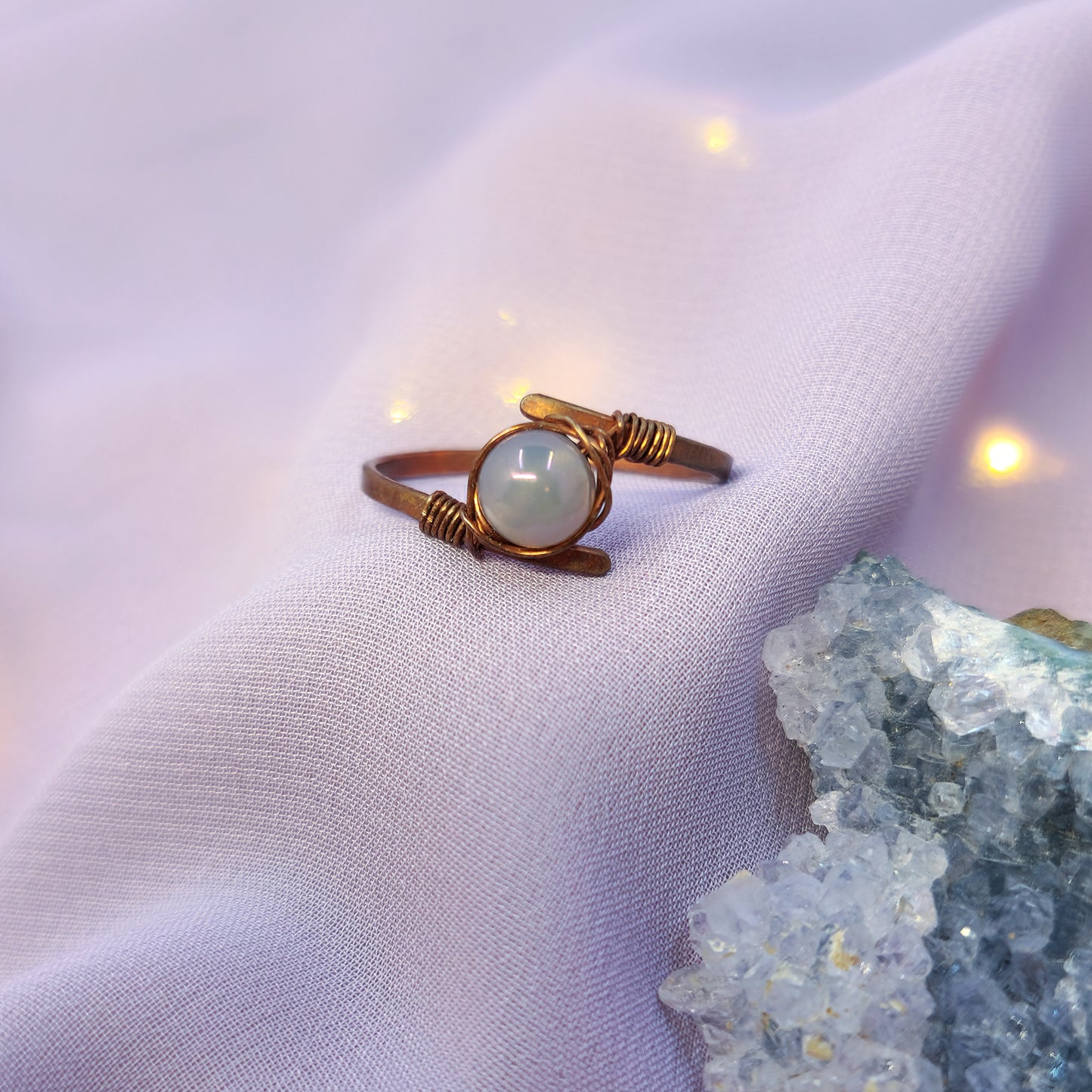 Fairy Ethereal Hammered Copper Aura Agate Ring
