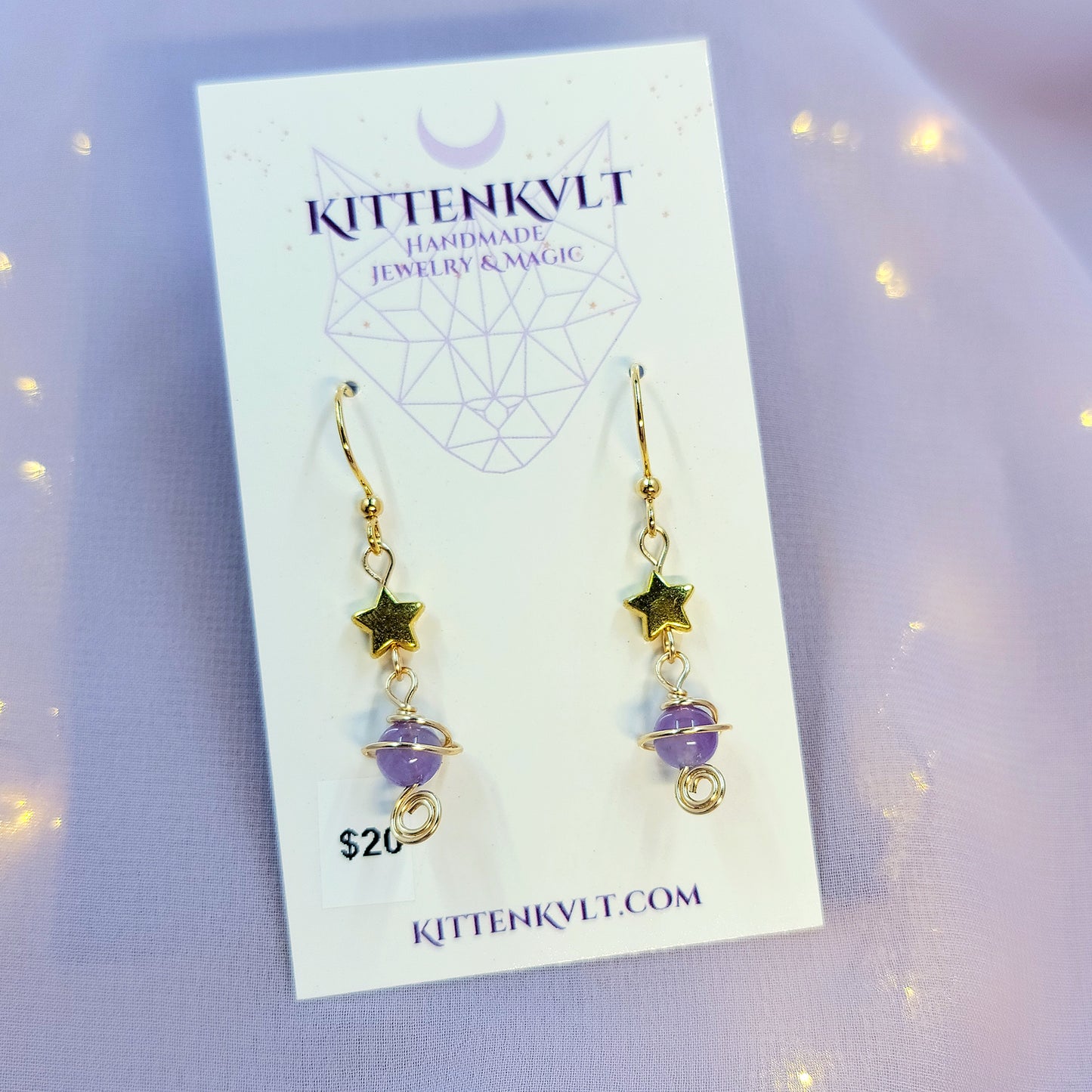 Witchy Mystical Amethyst Planet Star Earrings