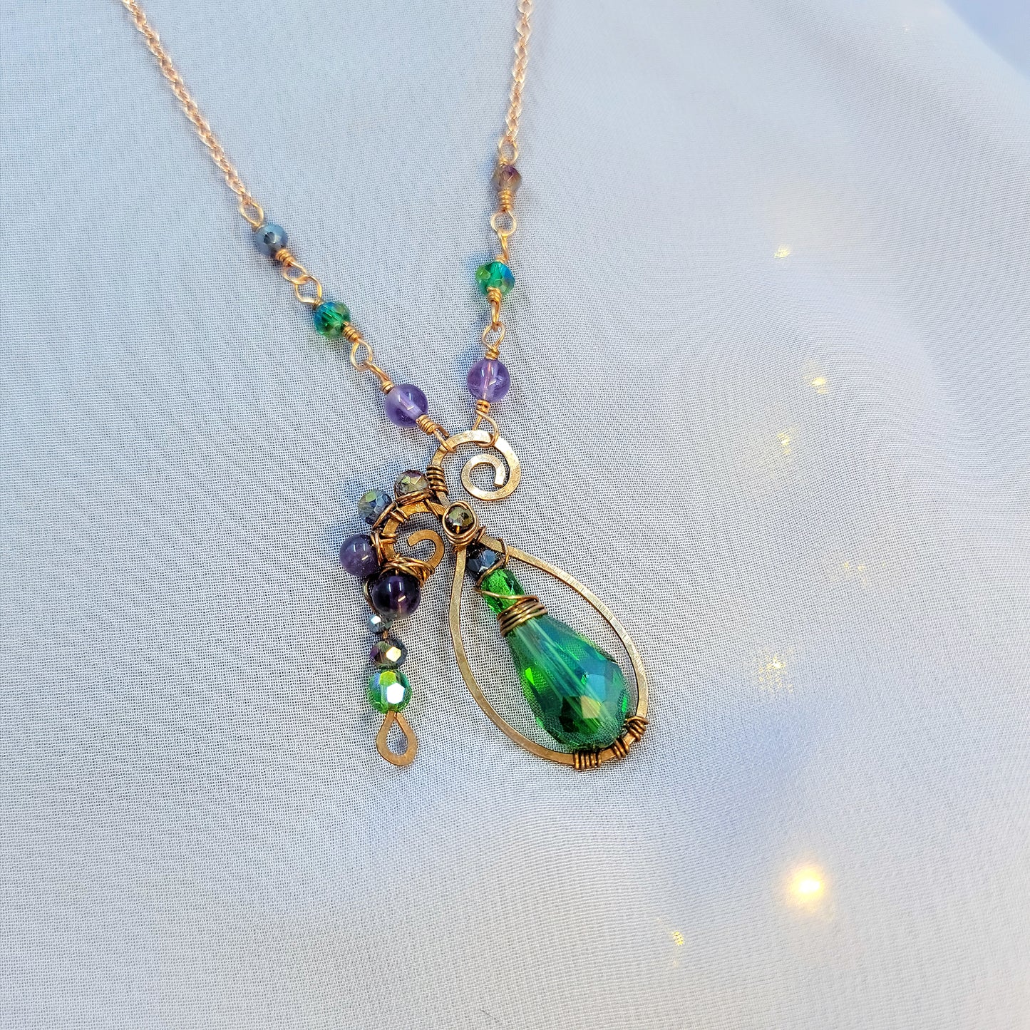 Amethyst & Sun Catcher Glass Poison Bottle Hammered Copper Necklace