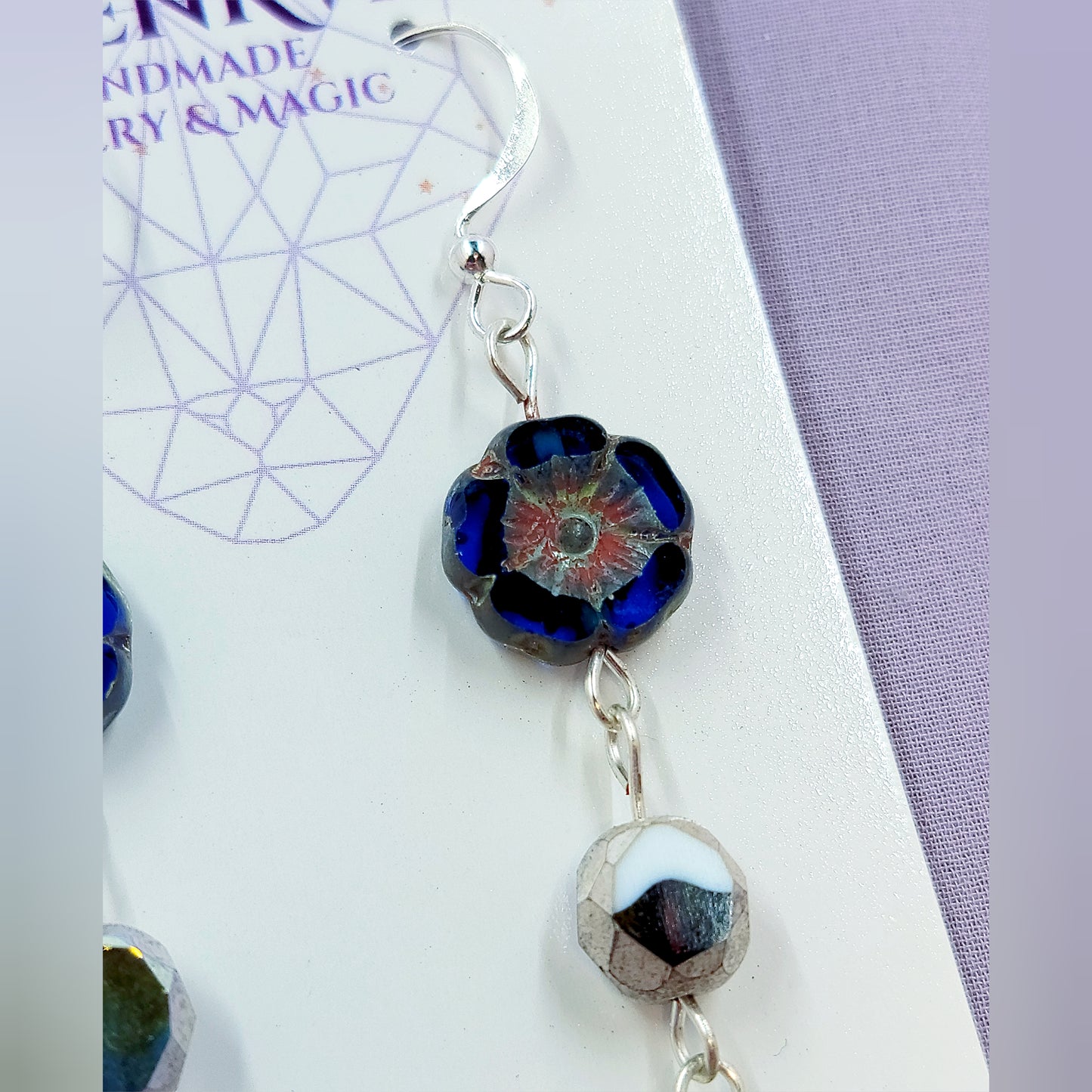 Lapis Lazuli & Czech Glass Flower Earrings