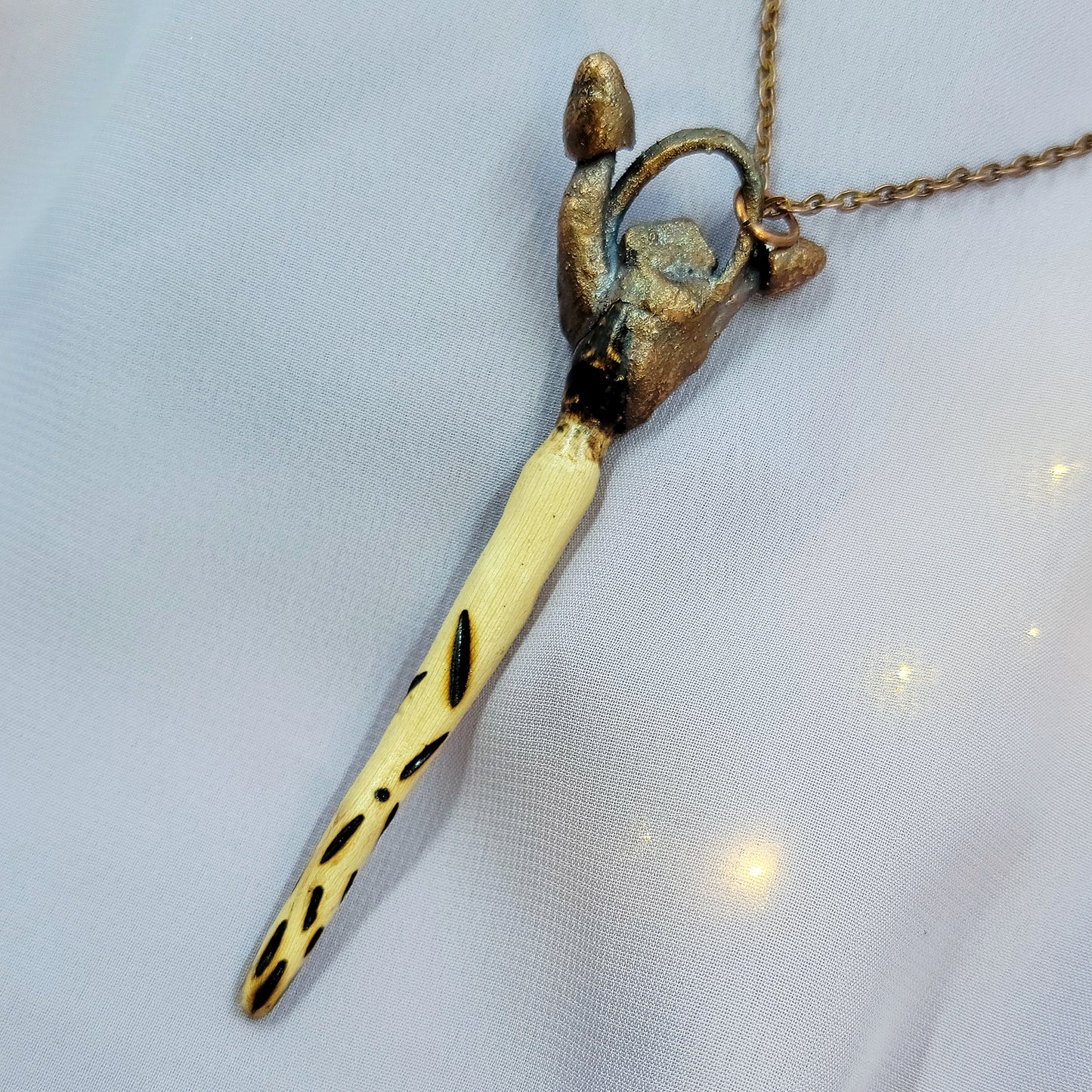 Hand Carved Wand Labradorite Mushroom Electroformed Copper Necklace