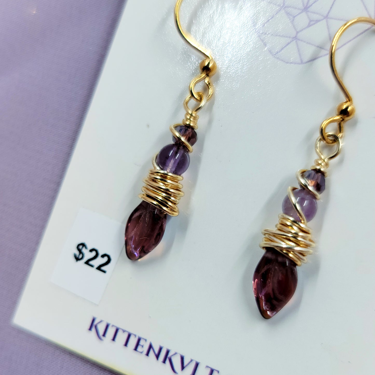 Dainty Fairy Amethyst Leaf Earrings