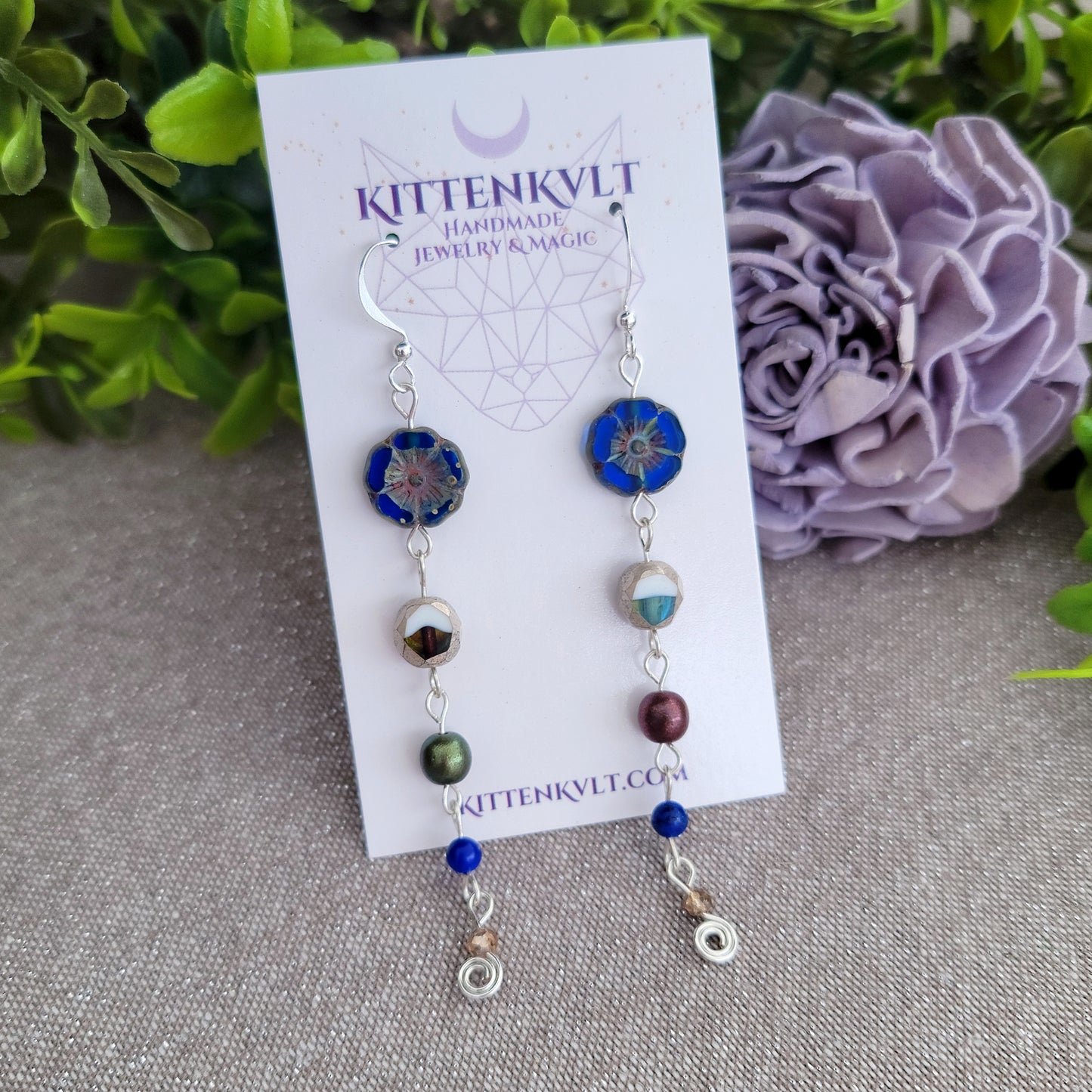 Lapis Lazuli & Czech Glass Flower Earrings