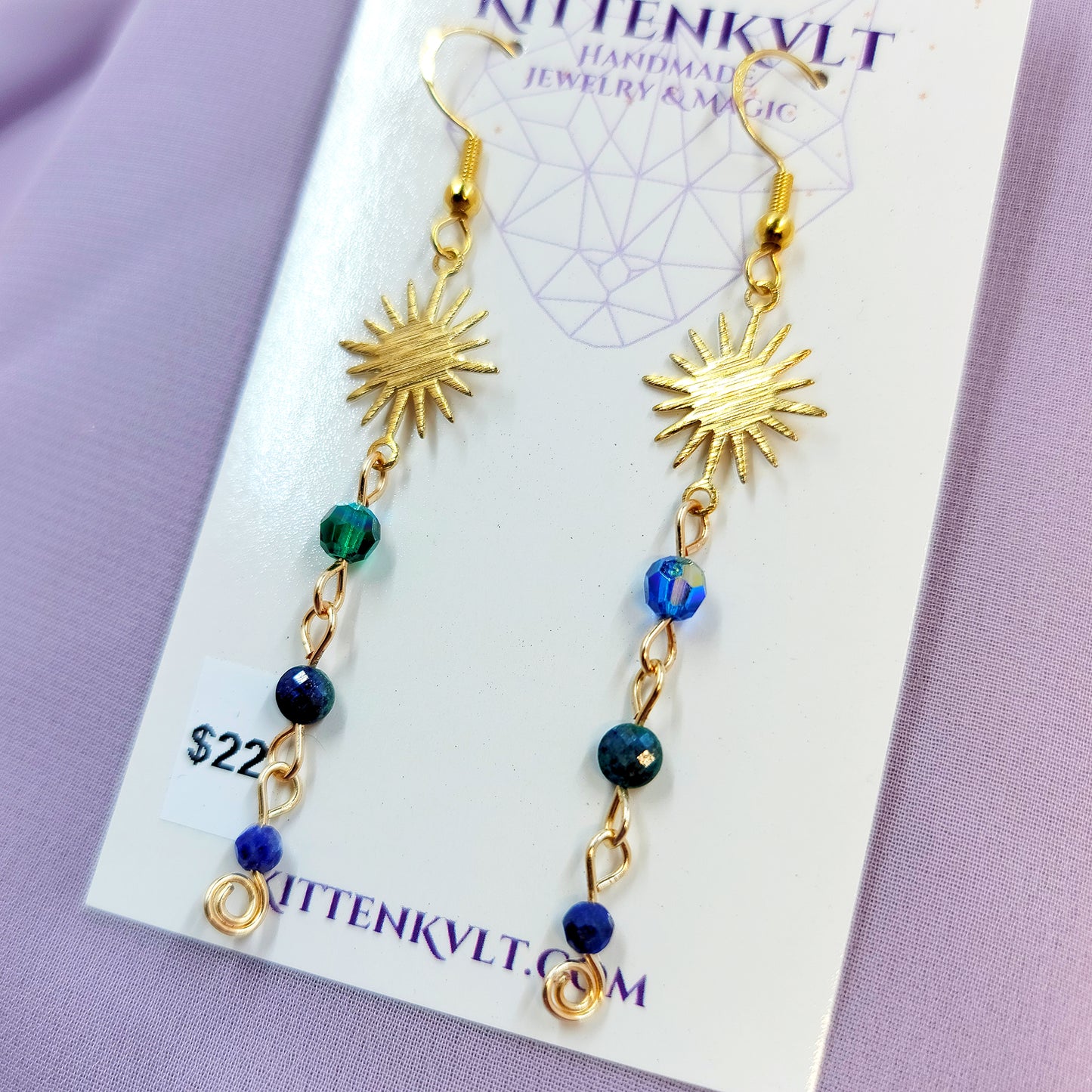 Celestial Fairy Azurite, Lapis Lazuli & Czech Glass Witchy Starry Sky Earrings