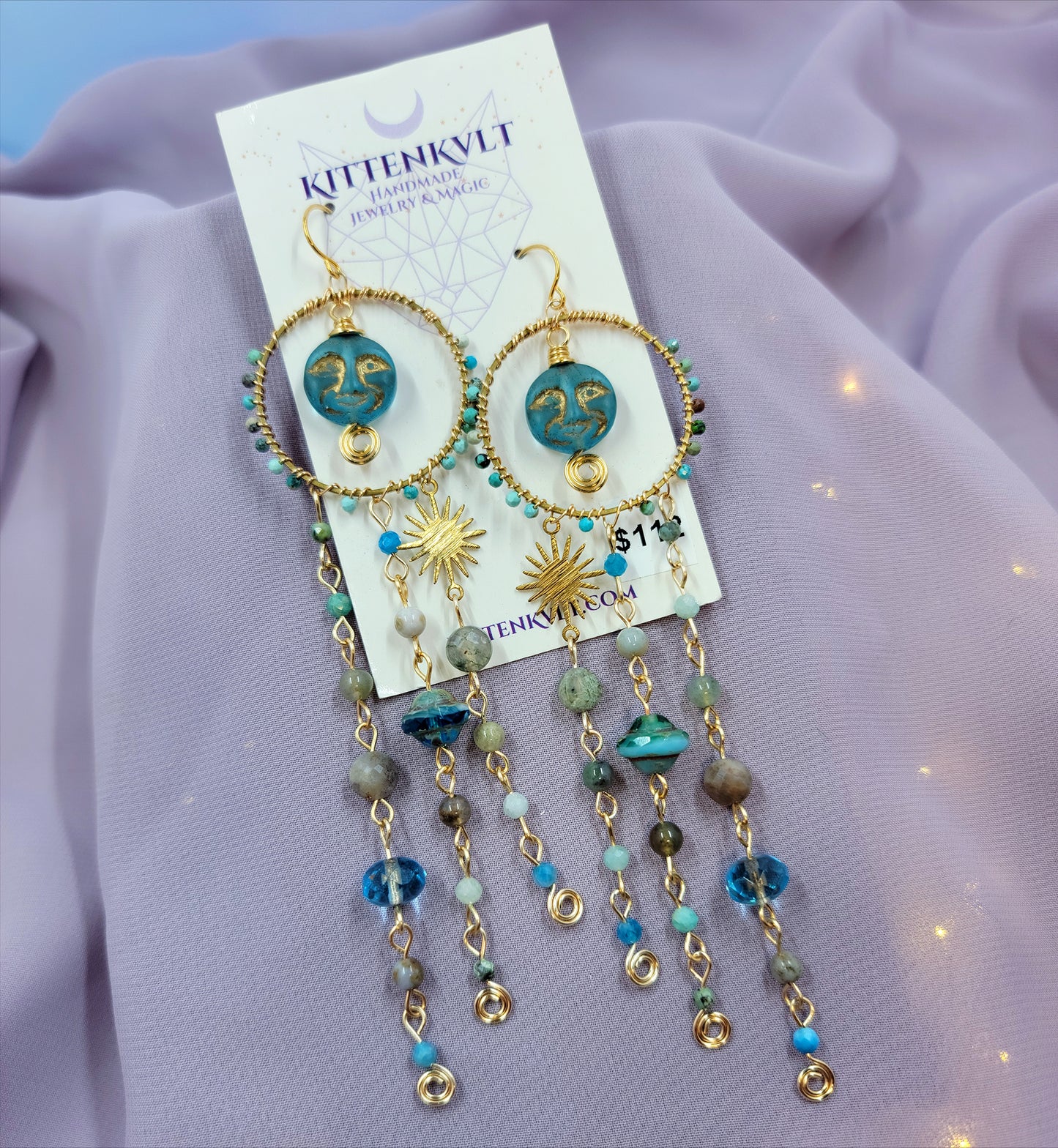 Blue Apatite Sea Goddess Moon Earrings