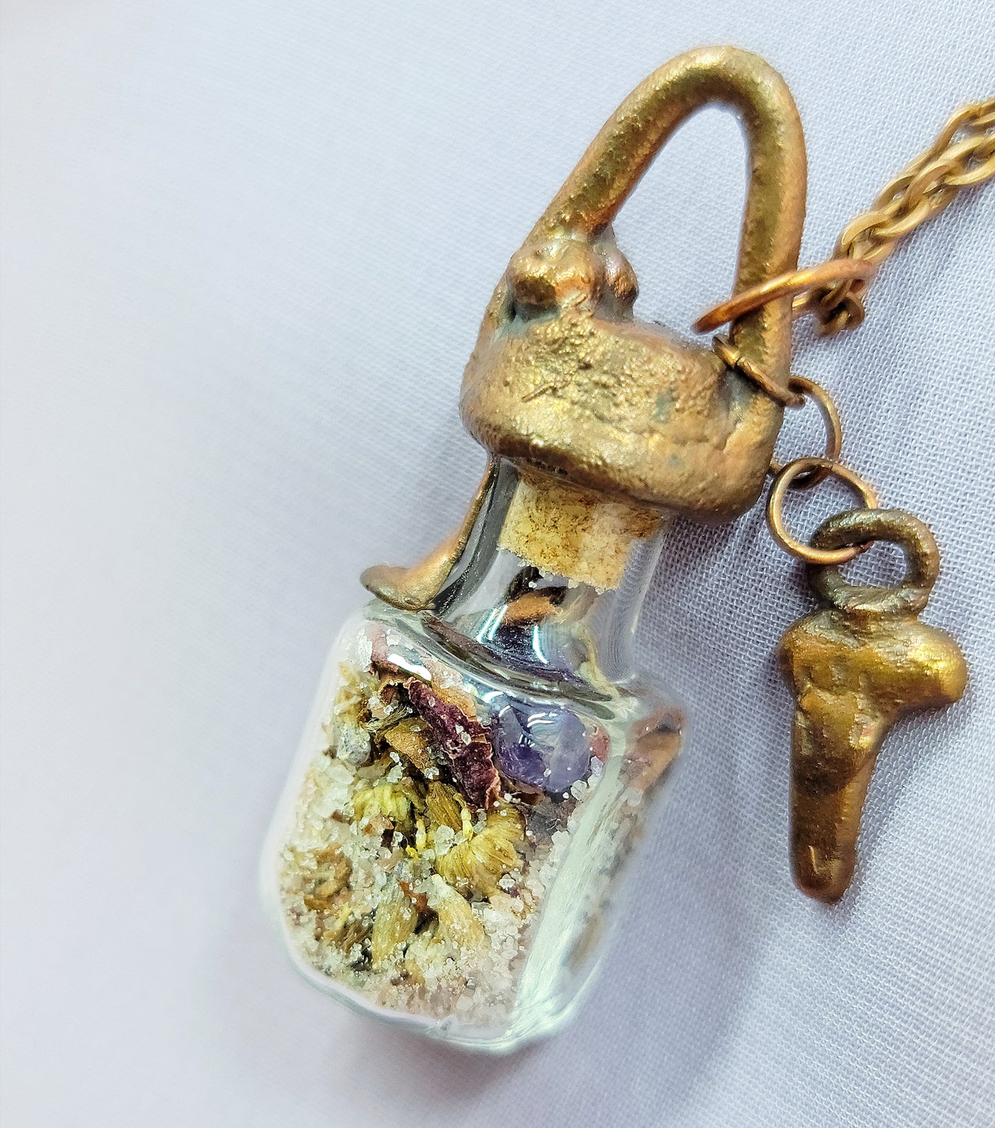 Anxiety Banishing Spell Jar & Shark Tooth Electroformed Copper Necklace
