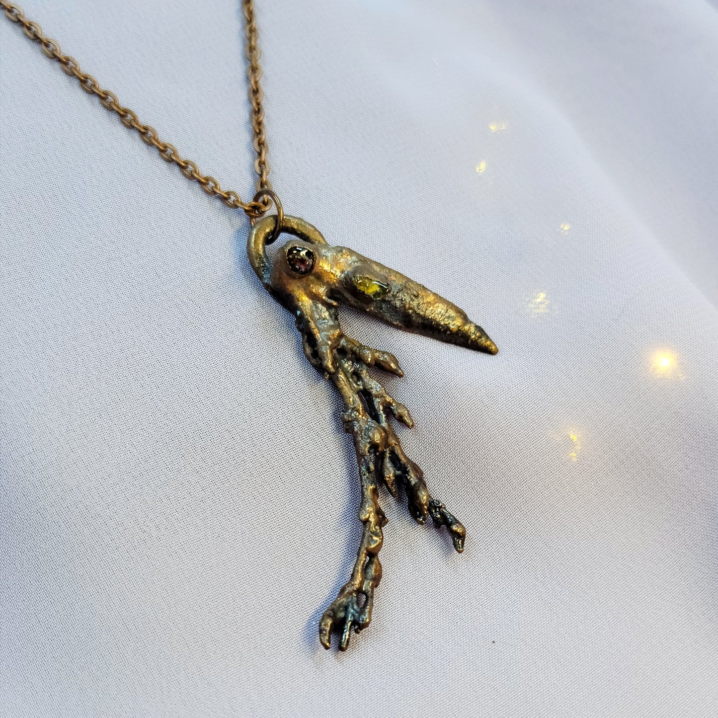 Garnet & Citrine Raven Electroformed Copper Pendant