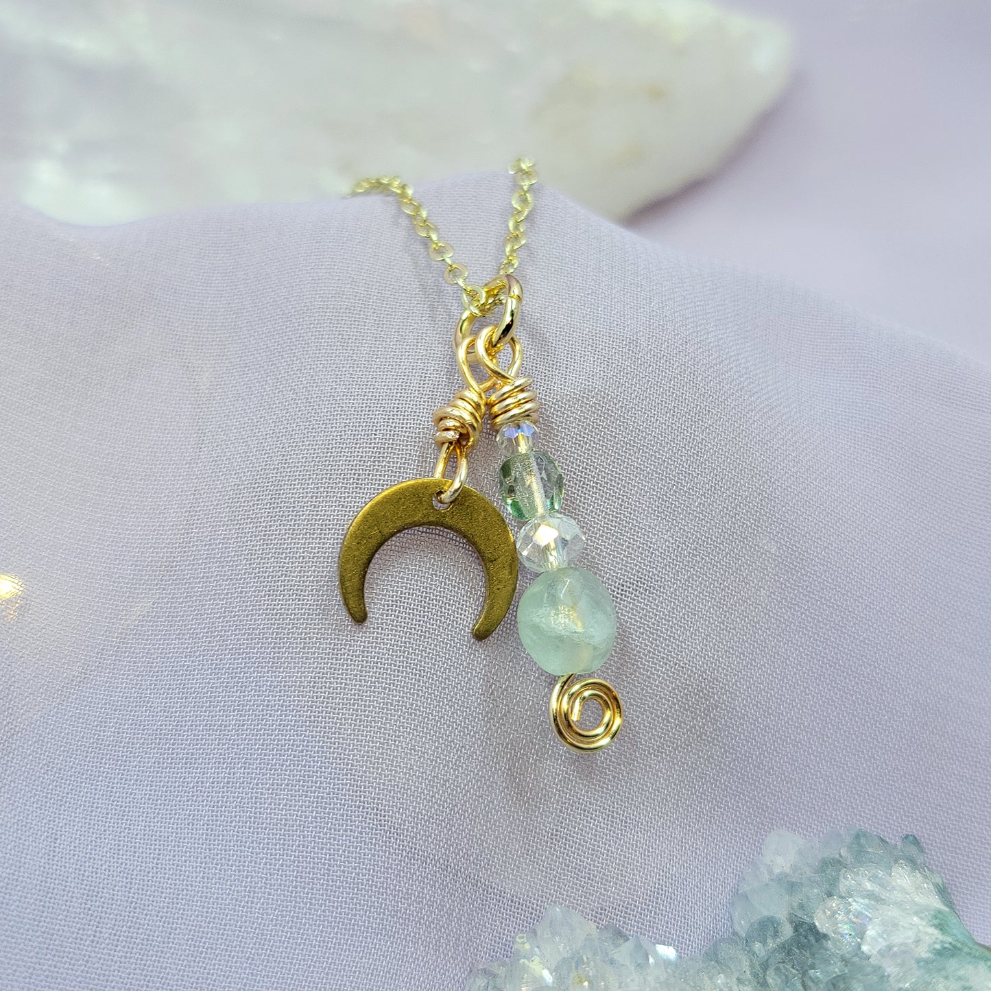 Ethereal Celestial Fluorite Moon Fairy Witch Necklace