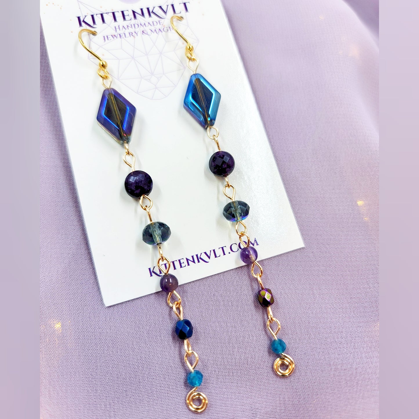 Amethyst & Blue Apatite Geometric Earrings