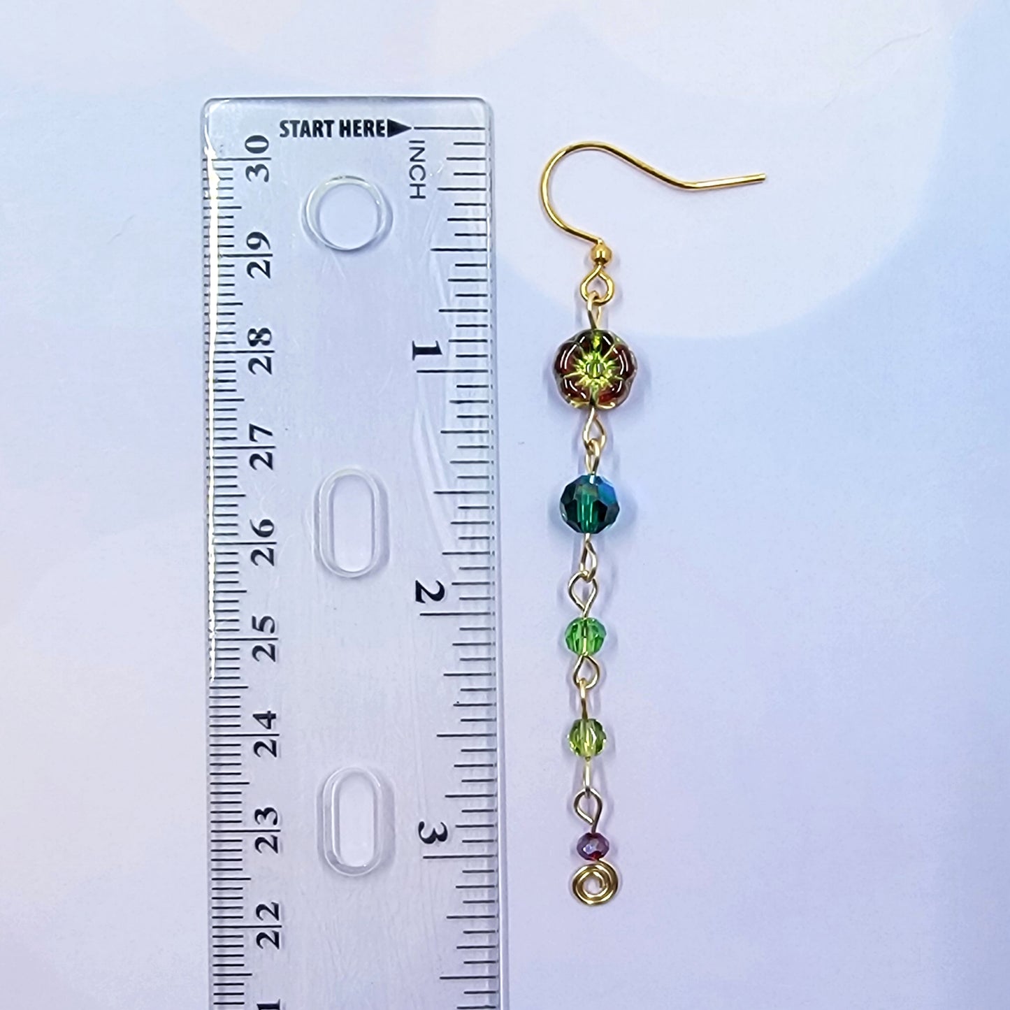 Czech Glass Cottage Witch Fairy Flower & Leaf Earrings