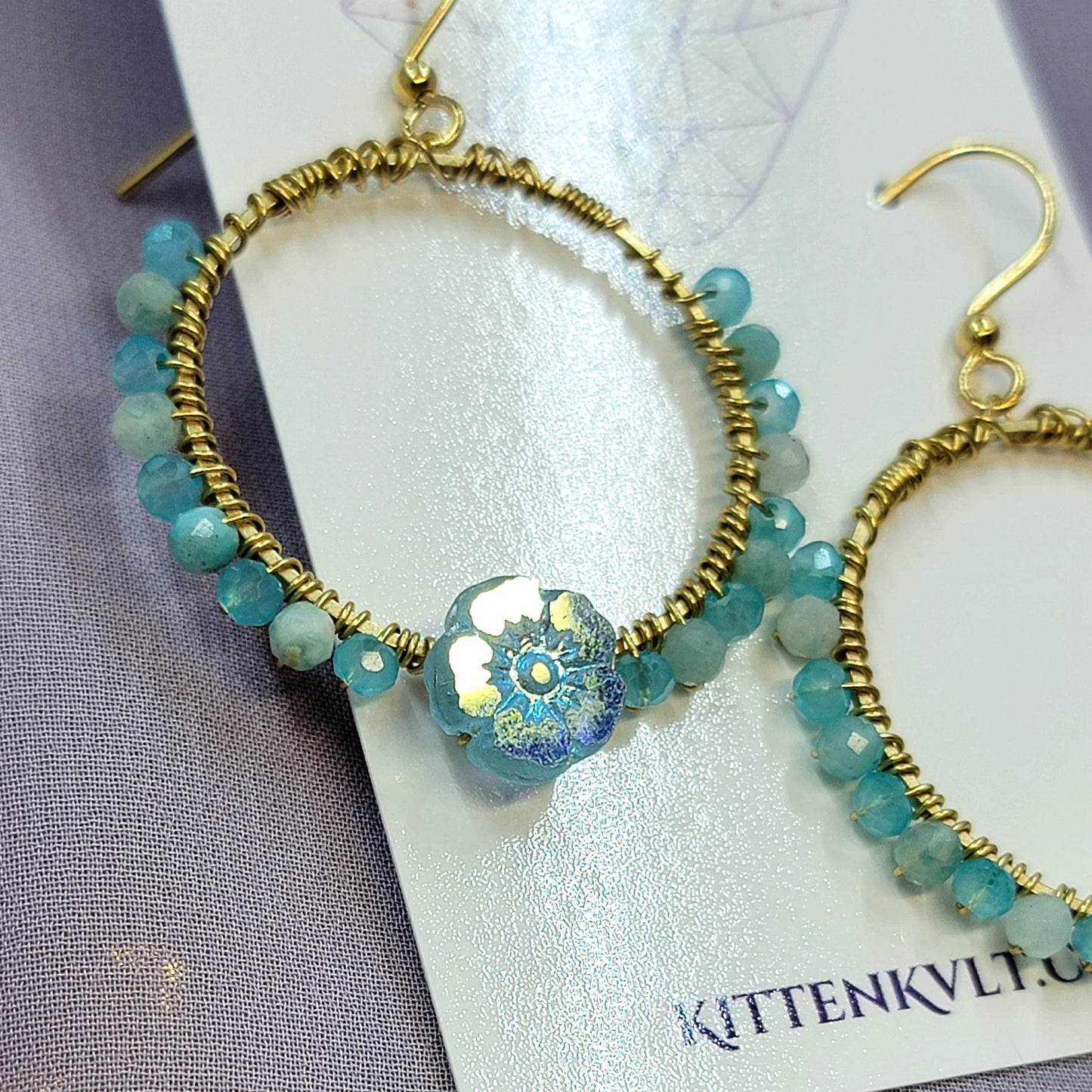 Amazonite Flower Hoop Earrings