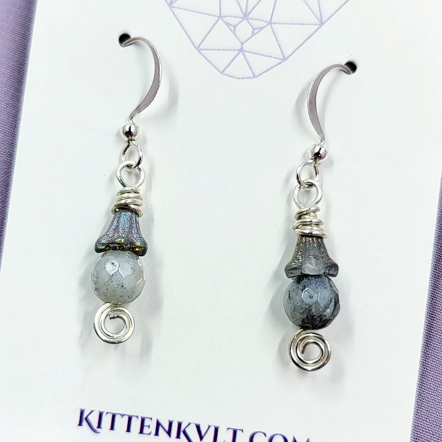 Dainty Fairy Ethereal Labradorite Flower Earrings