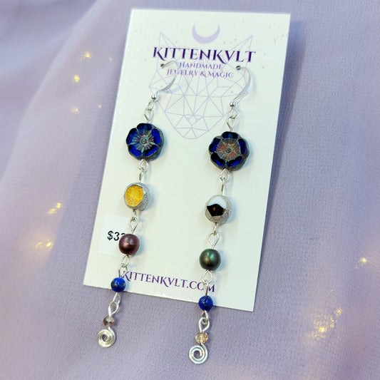 Lapis Lazuli & Czech Glass Flower Earrings
