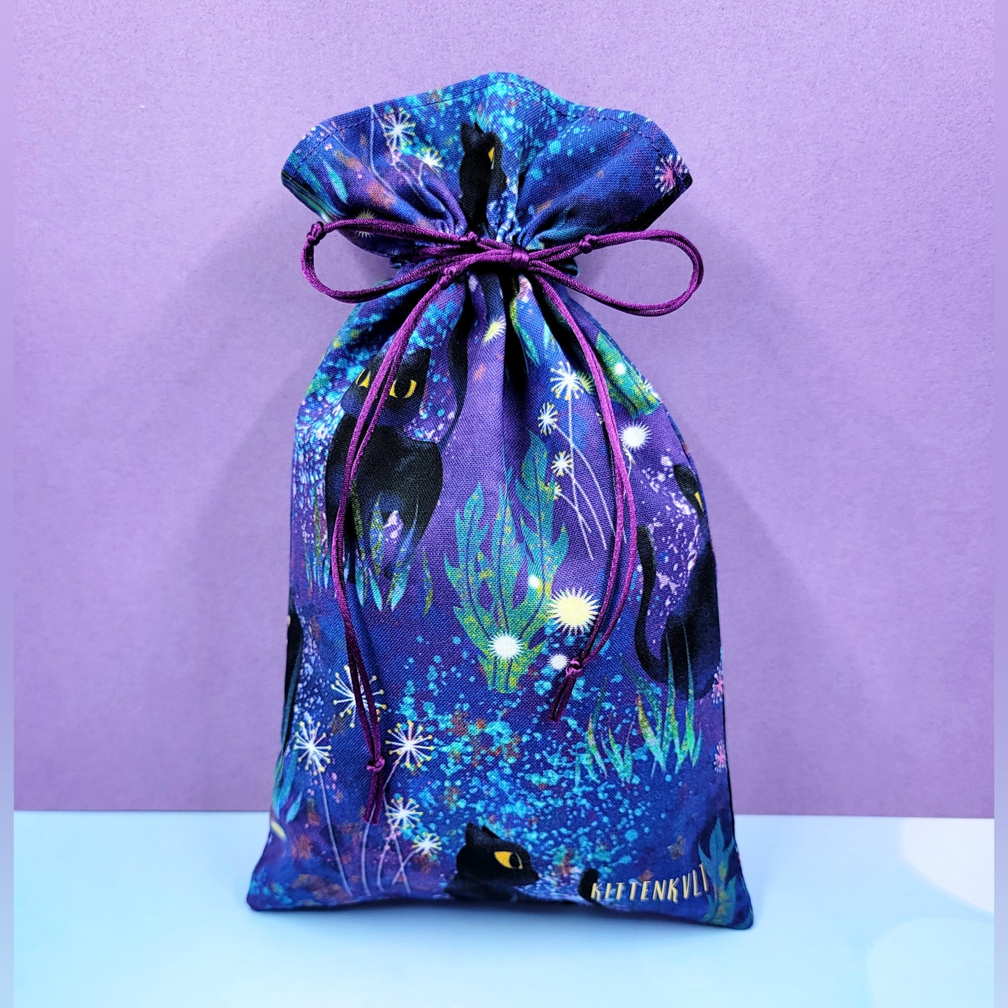 Witchy Mystical Black Kitty Garden Tarot Pouch
