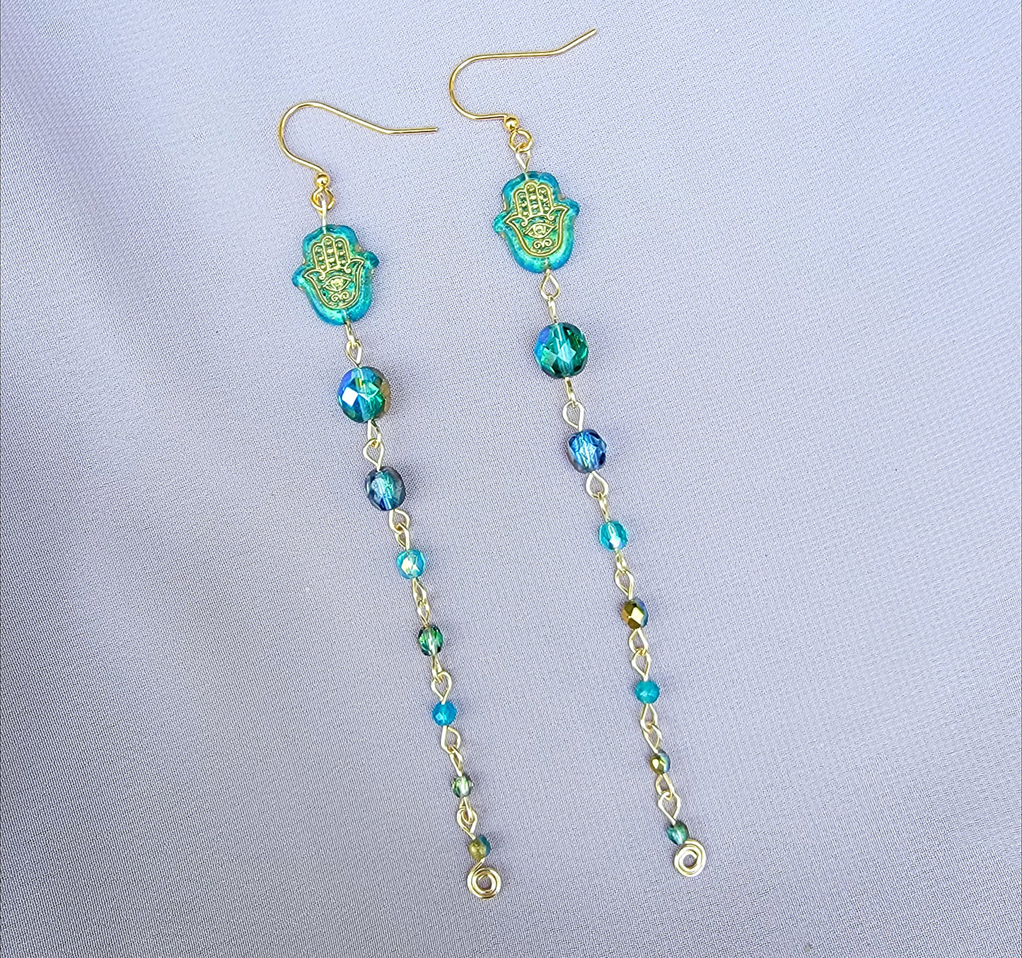 Mystical Hamsa Blue Apatite Earrings