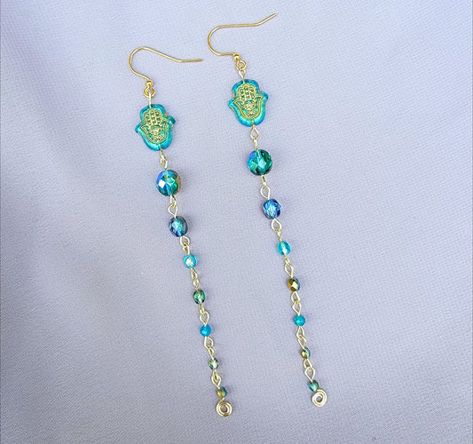 Mystical Hamsa Blue Apatite Earrings