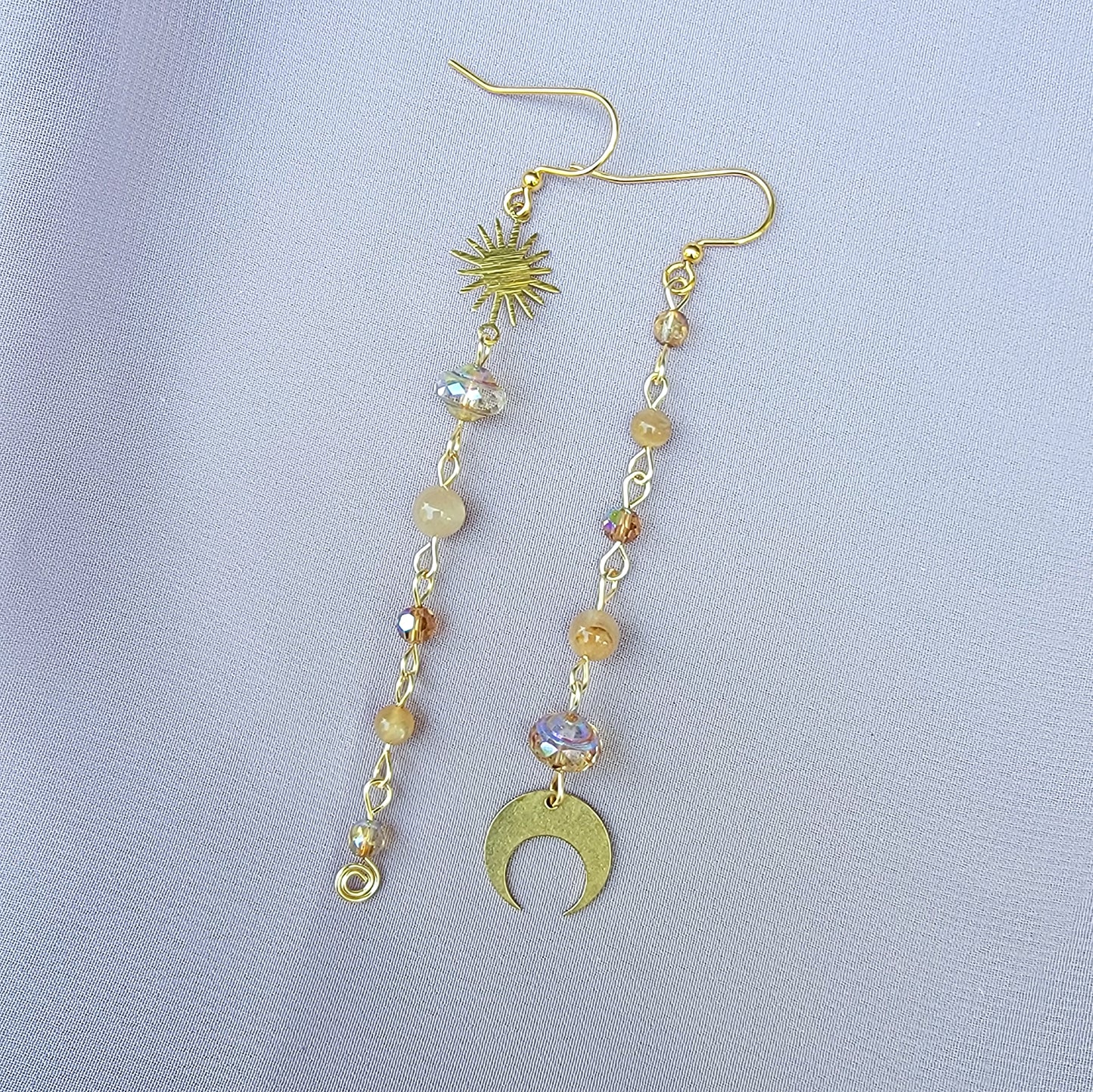 Celestial Sunstone Planet Moon Earrings