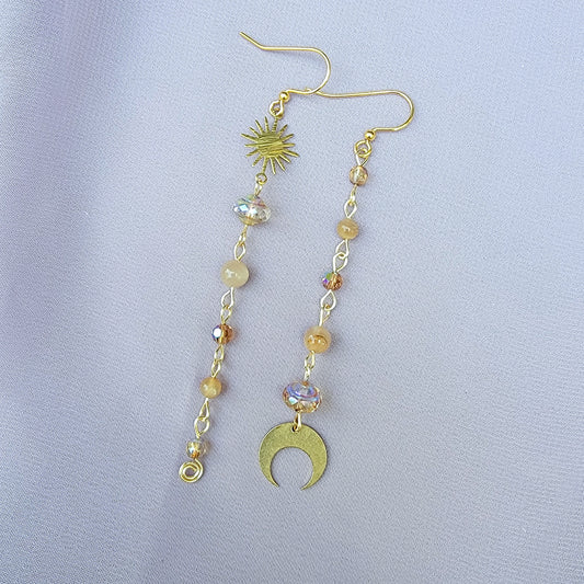 Celestial Sunstone Planet Moon Earrings