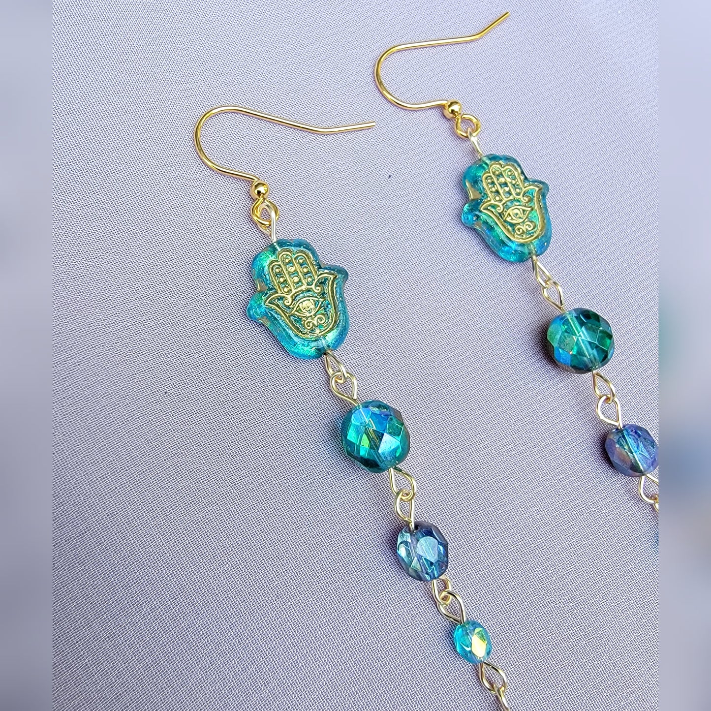 Mystical Hamsa Blue Apatite Earrings