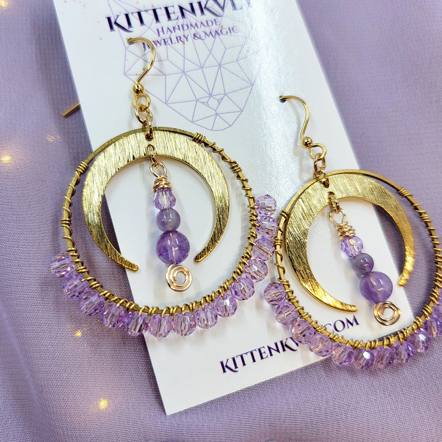 Amethyst Moon Hoop Earrings