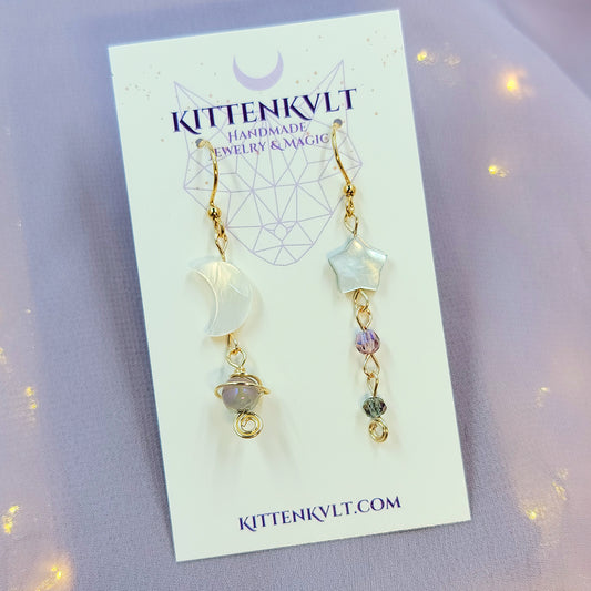 Ethereal Witchy Mystical Planet Aura Agate Celestial Moon Earrings