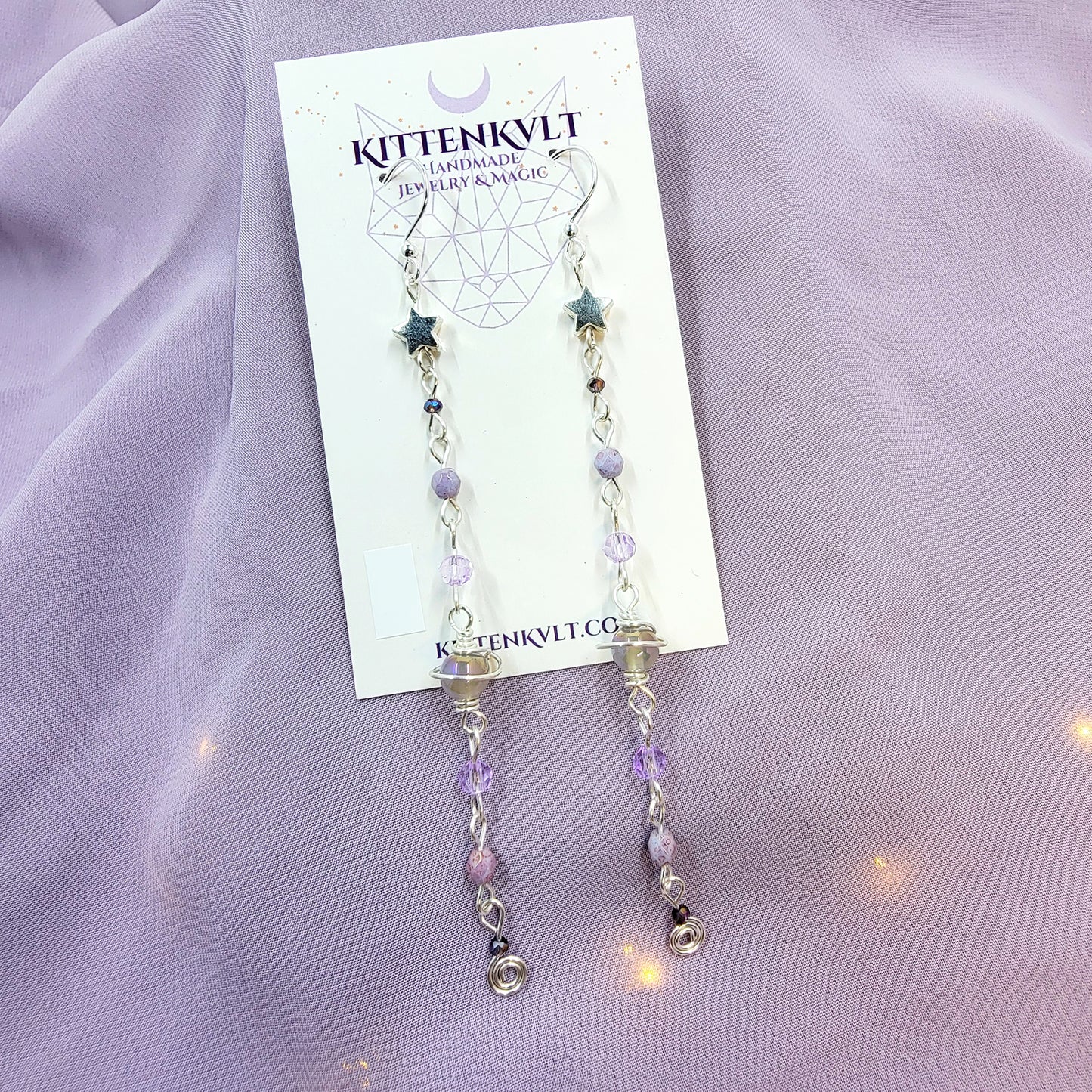 Ethereal Aura Agate & Czech Glass Planet Celestial Earrings