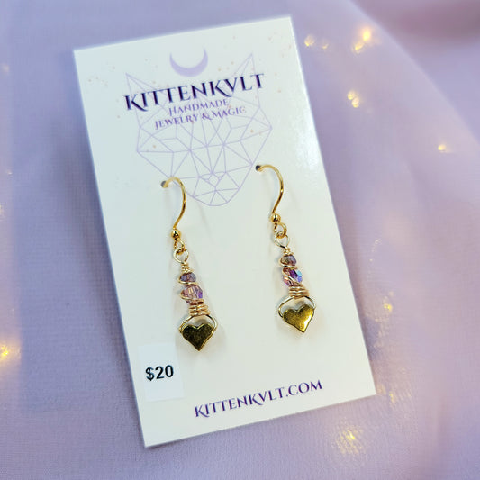 Dainty Lavender Aura Heart Earrings