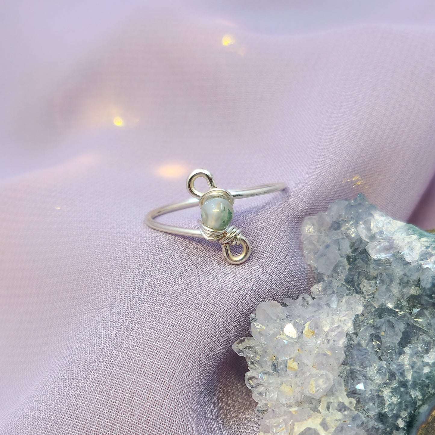 Dainty Fairy Moss Agate Ring