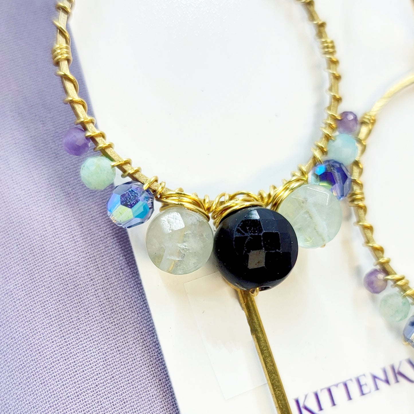 Mystical Fluorite, Amazonite, Amethyst & Czech Glass Wand Earrings