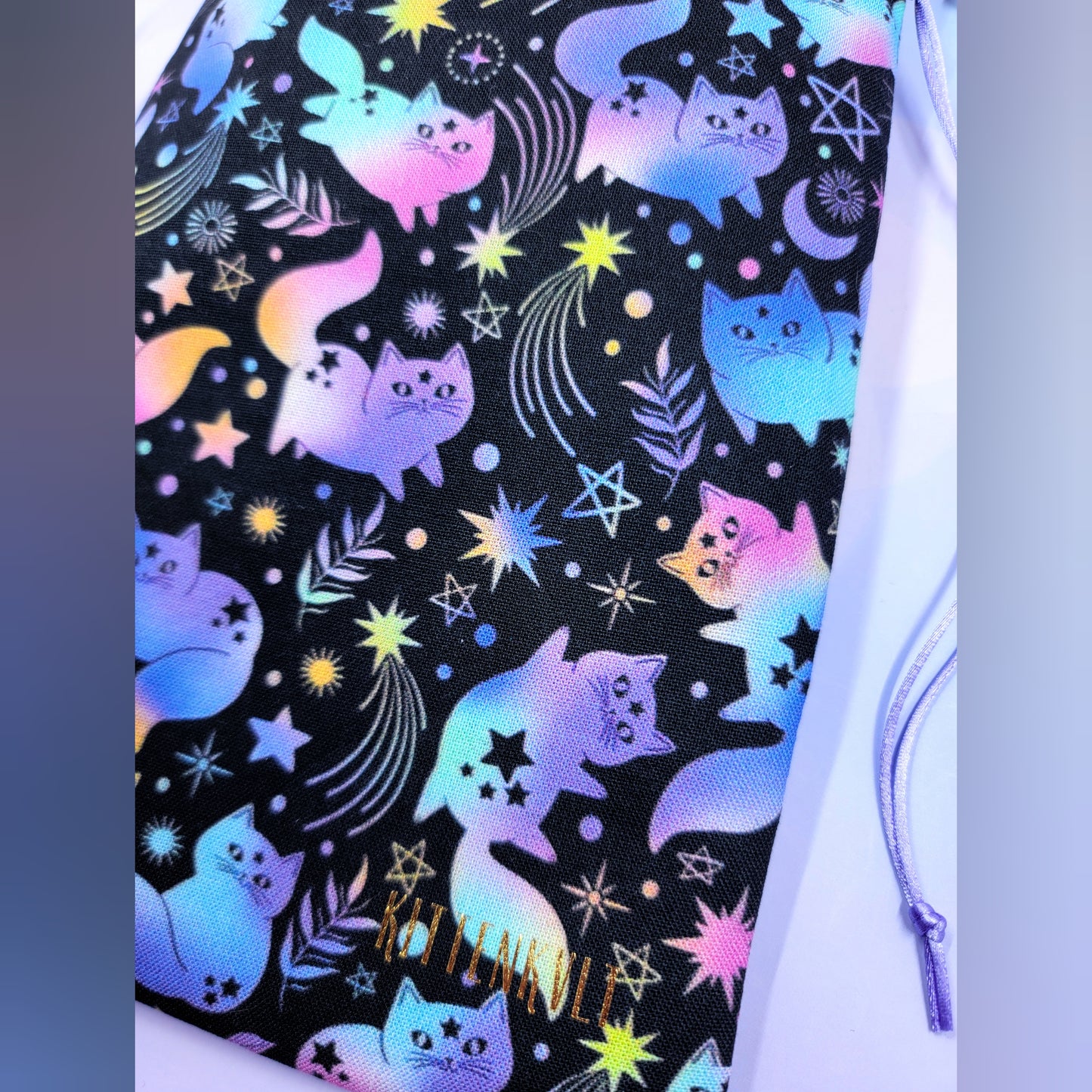Witchy Mystical Celestial Rainbow Kitty Cats Tarot Pouch