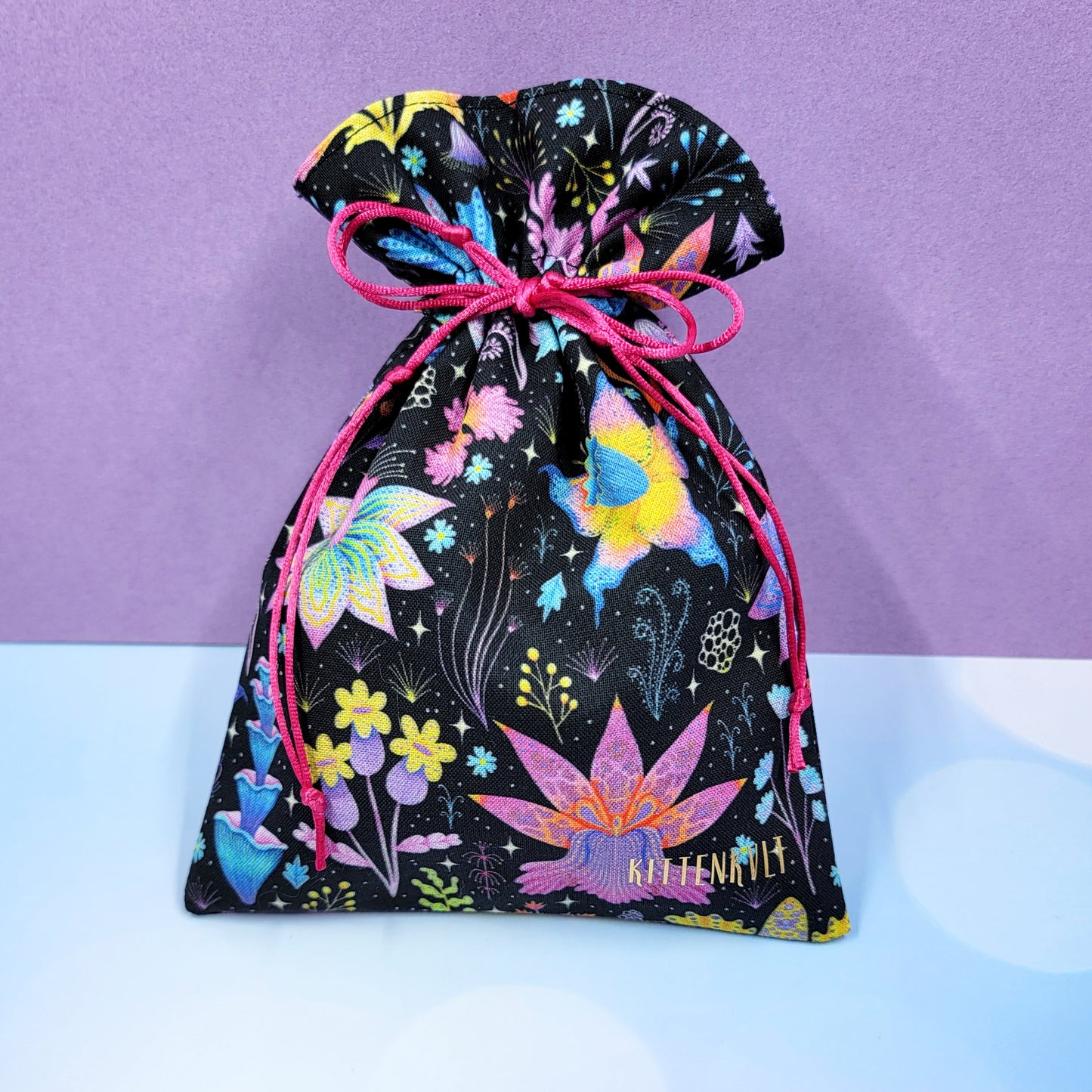 Psychedelic Rainbow Mystical Lotus Orchid Floral Garden Witchy Trinket Pouch