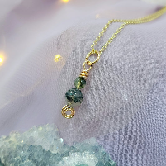 Dainty Moss Agate Fairy Witchy Earthy Crystal Necklace