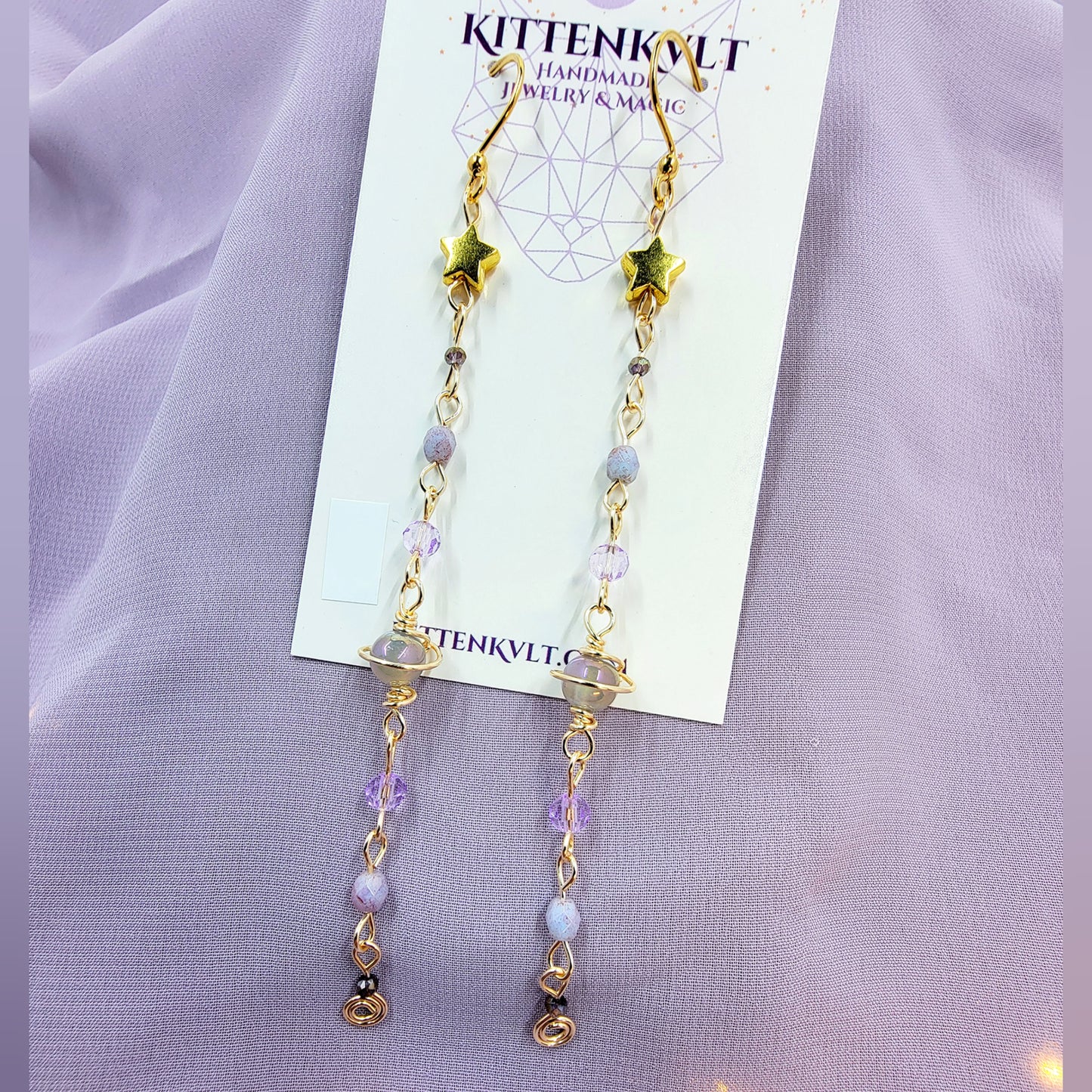 Ethereal Aura Agate & Czech Glass Planet Celestial Earrings