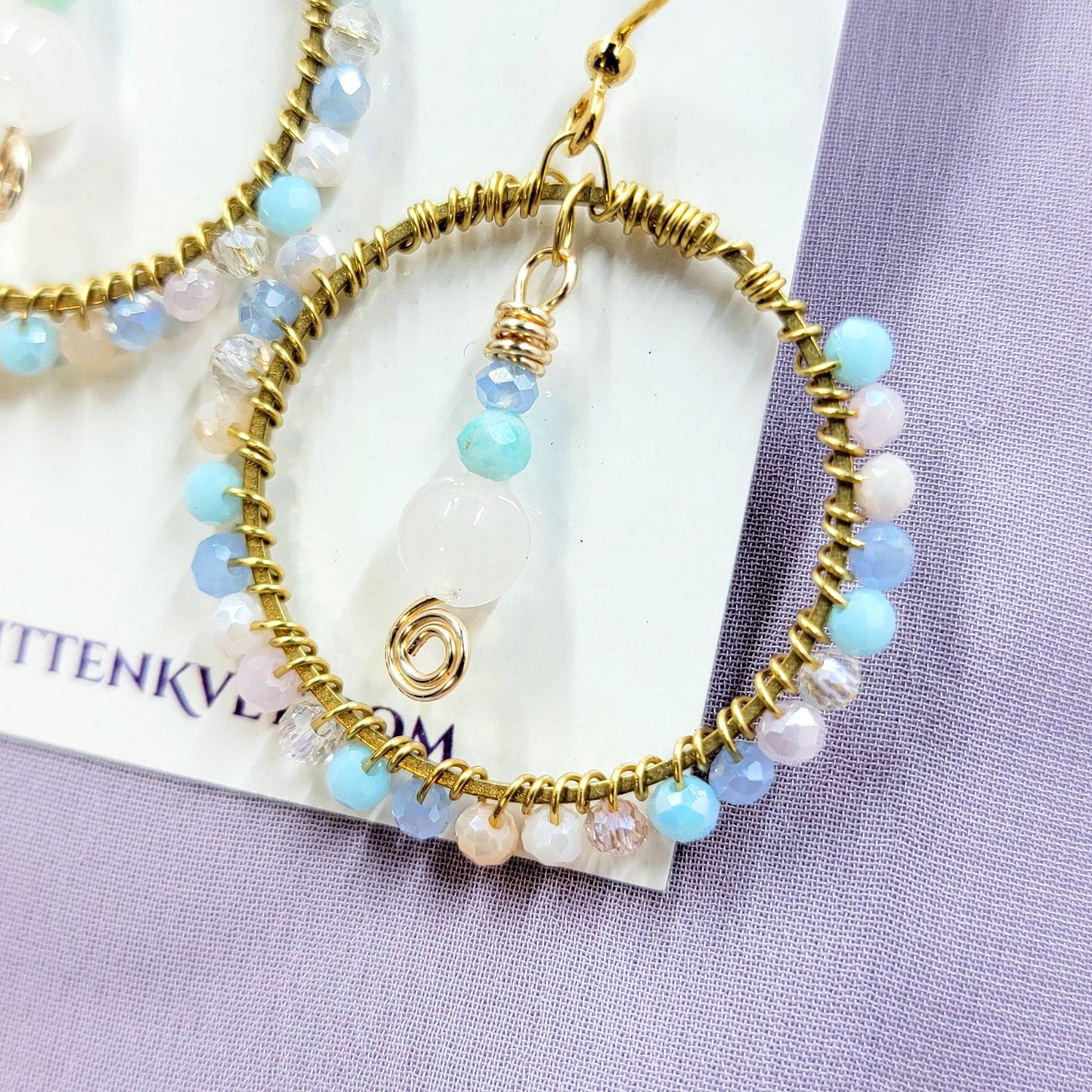 Ethereal Rose Quartz, Amazonite & Glass Hoop Earrings