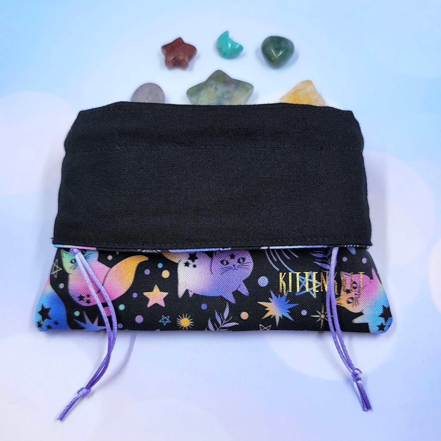 Mystical Celestial Rainbow Kitty Cats Crystal Pouch